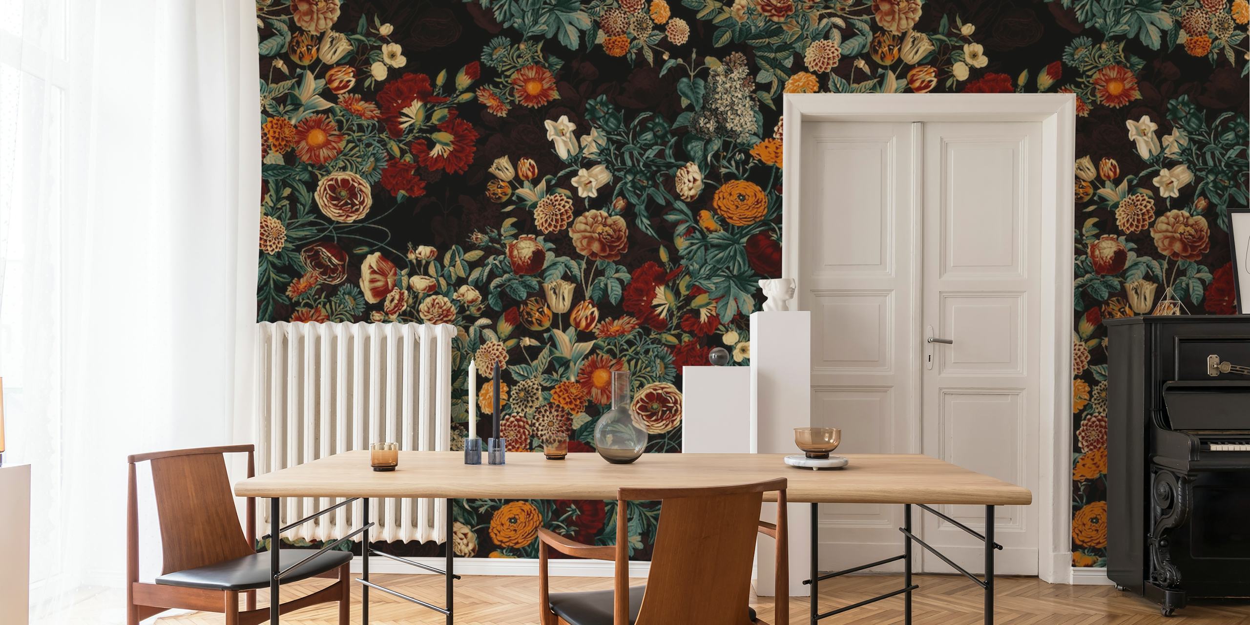 Colorful floral pattern with dark background wallpaper