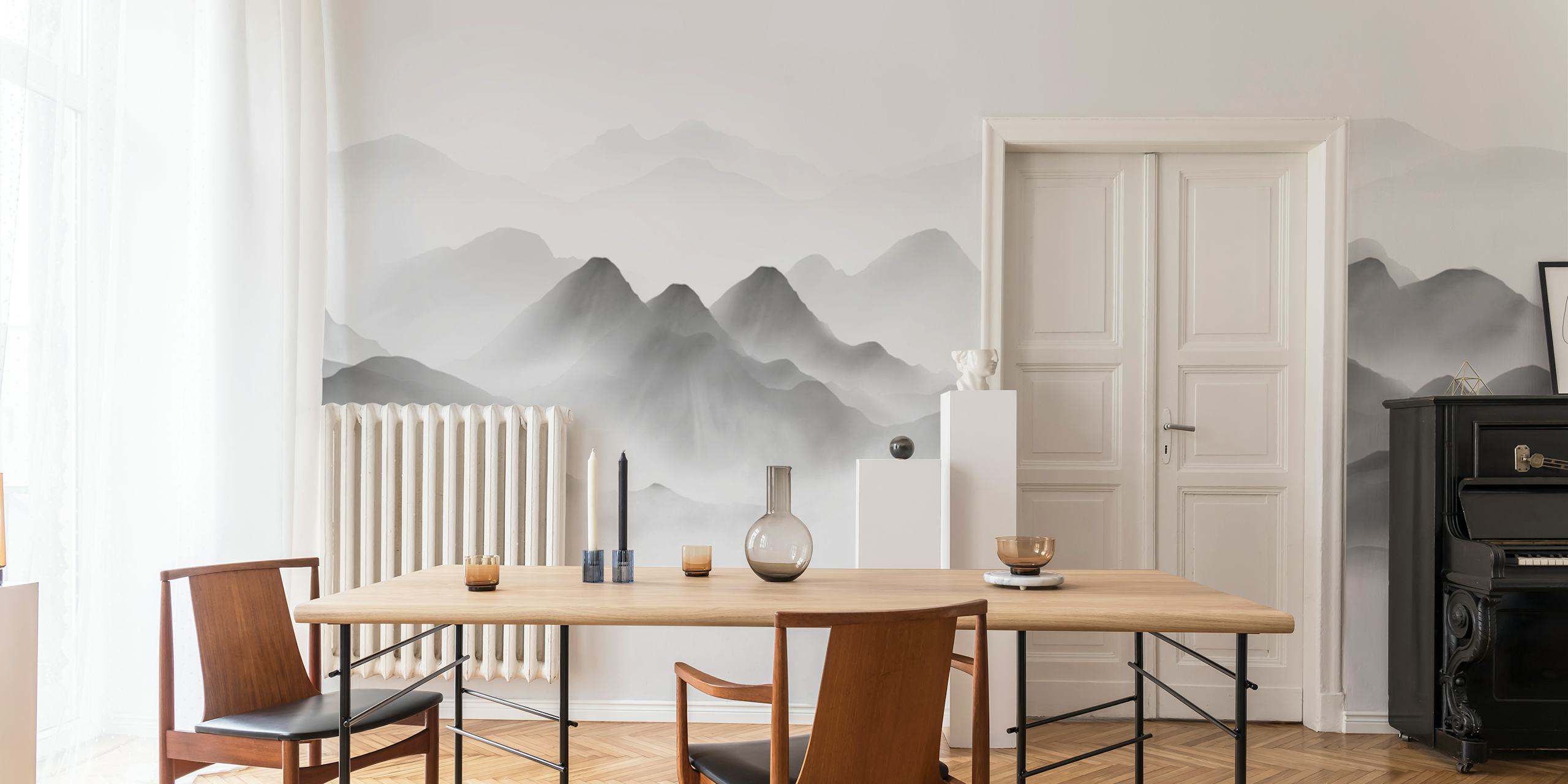 Chinese style landscape wallpaper in a room