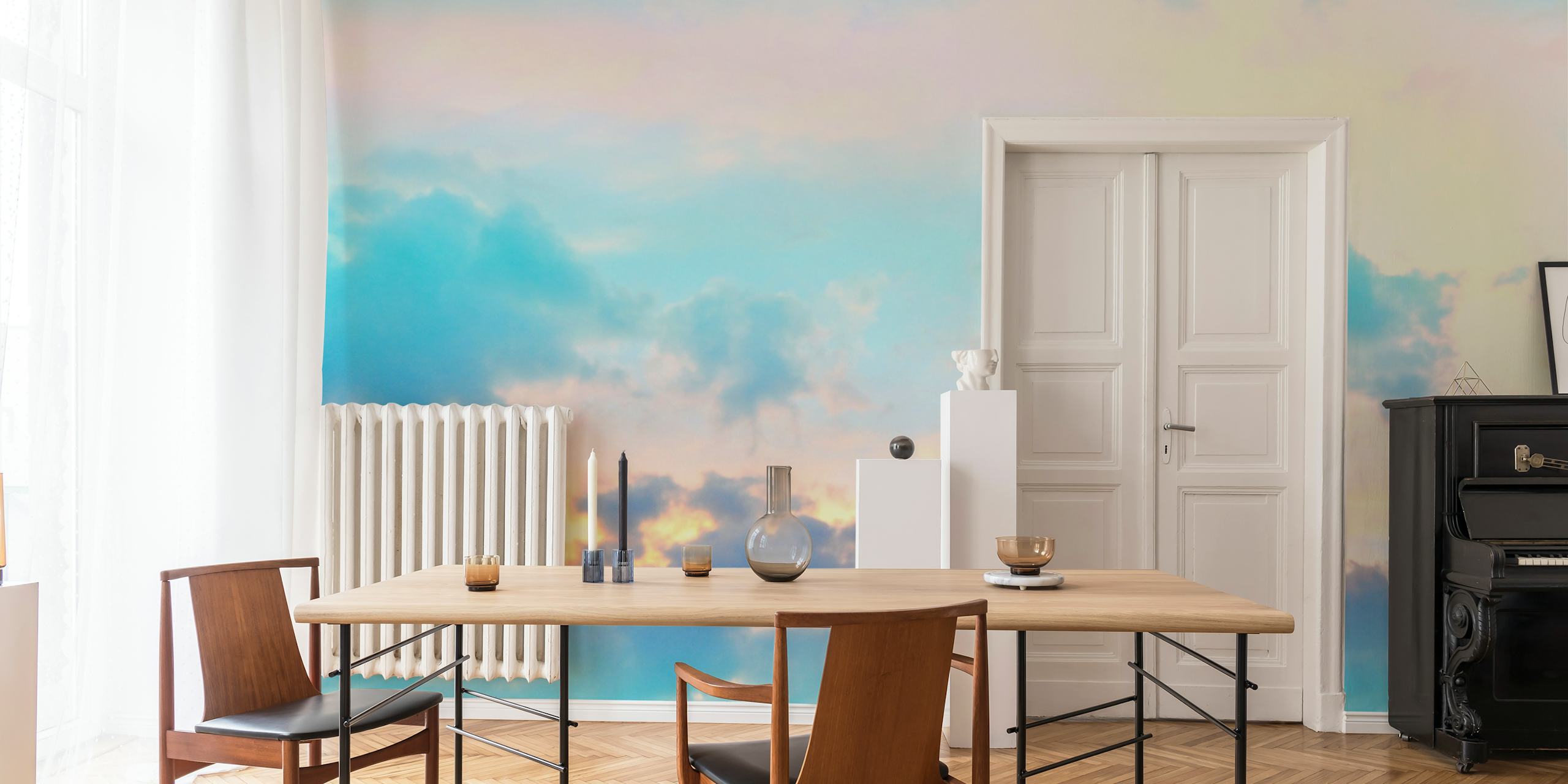 Unicorn pastel clouds wallpaper in a room