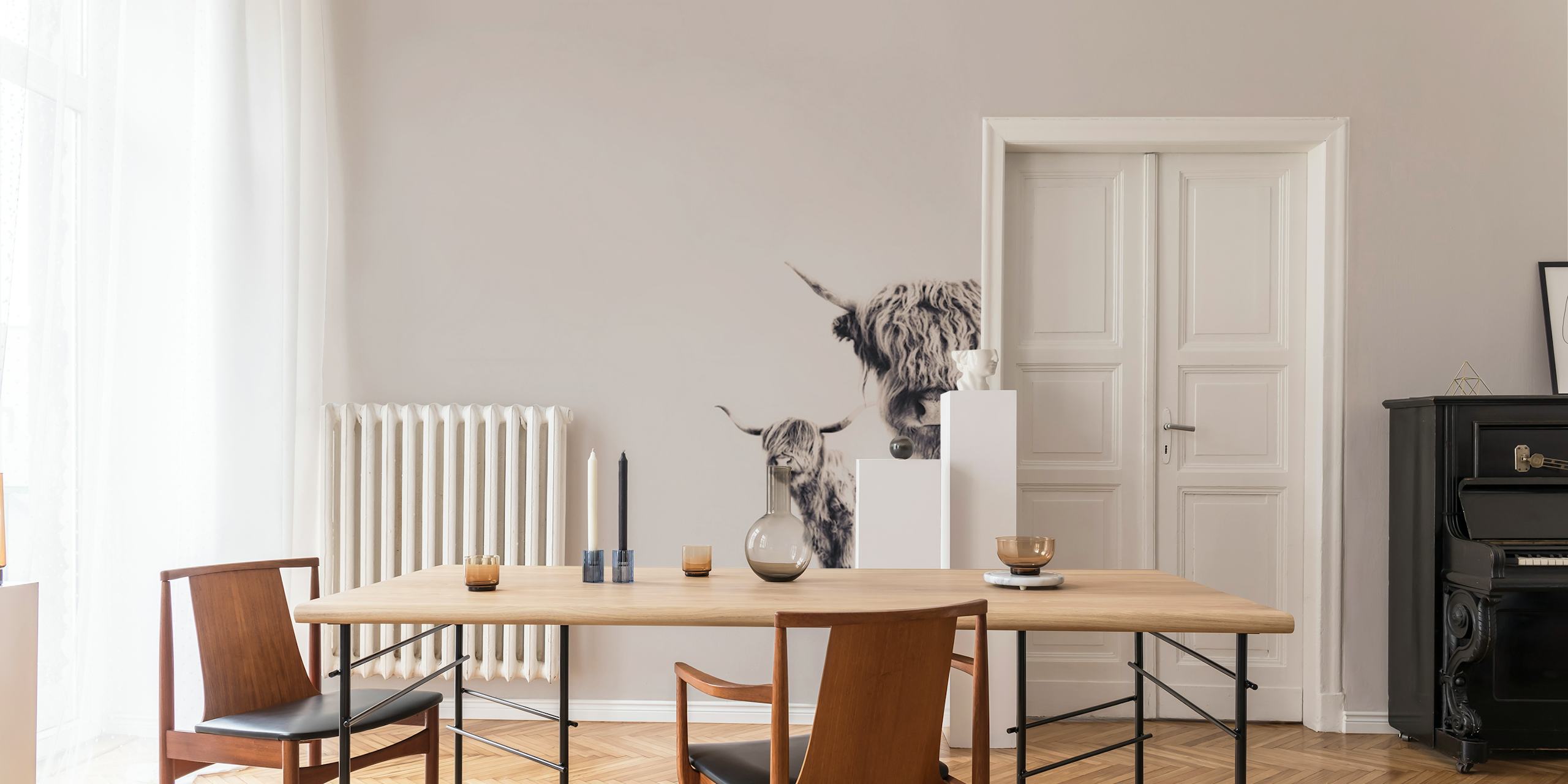 Highland Cows Beige wallpaper in a room