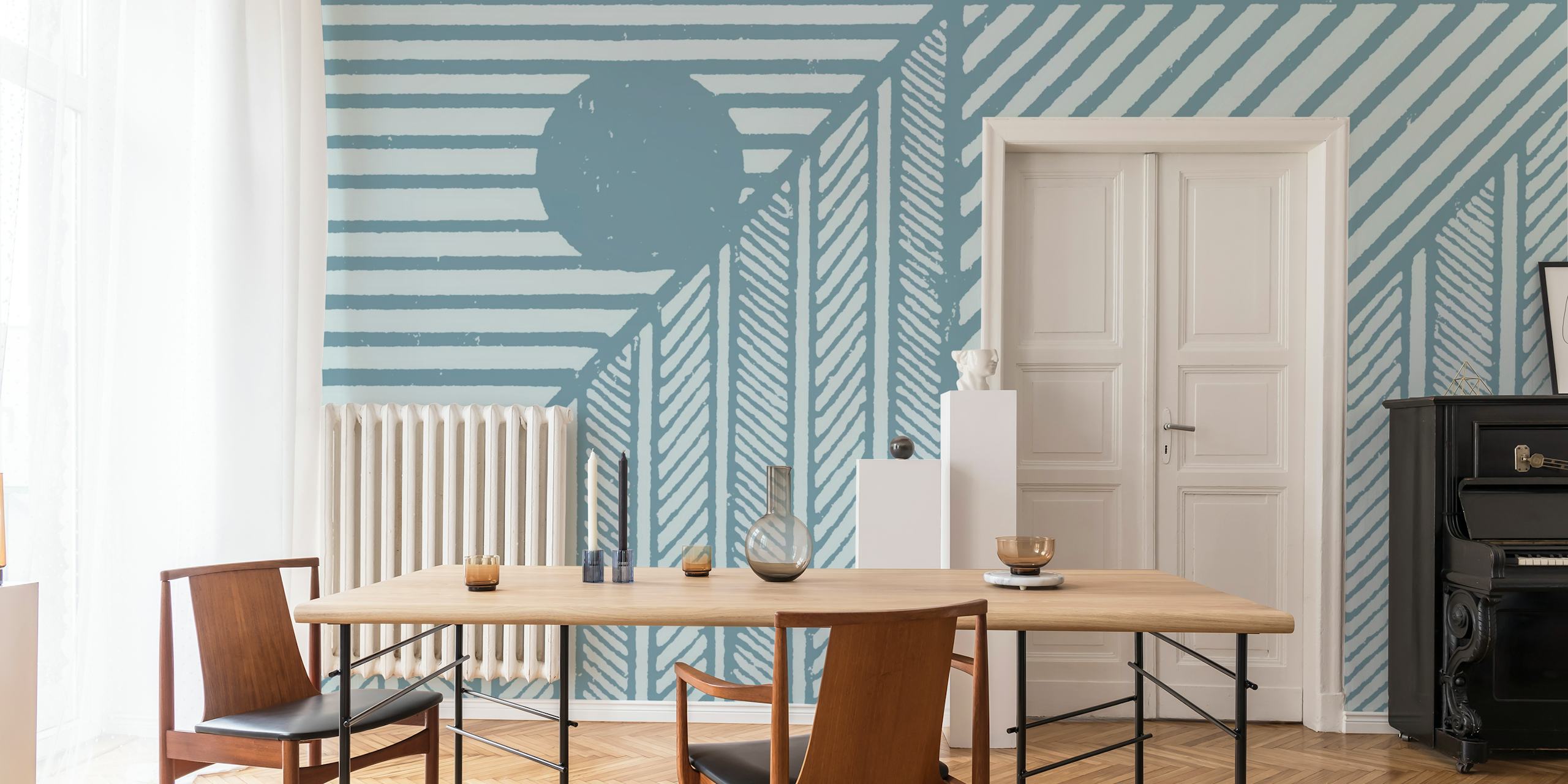 Modrý šedý modernistický design tapet v místnosti