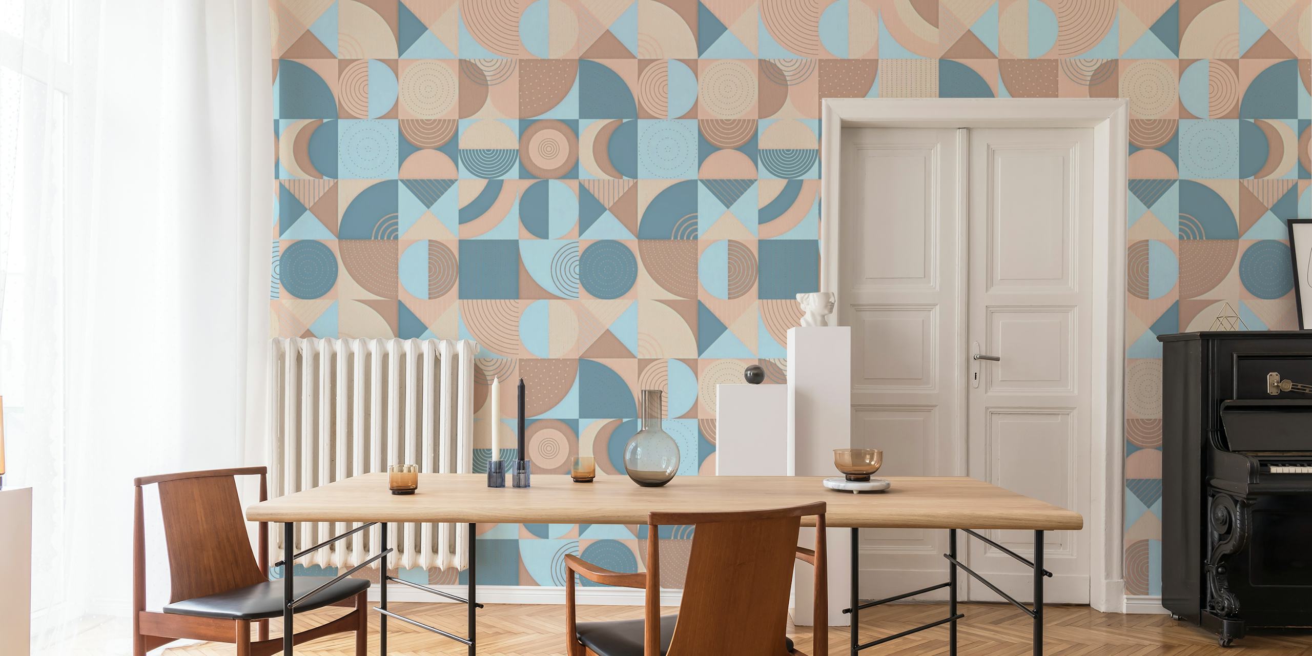 Papel de parede 50s Midcentury Abstract exibido em um quarto