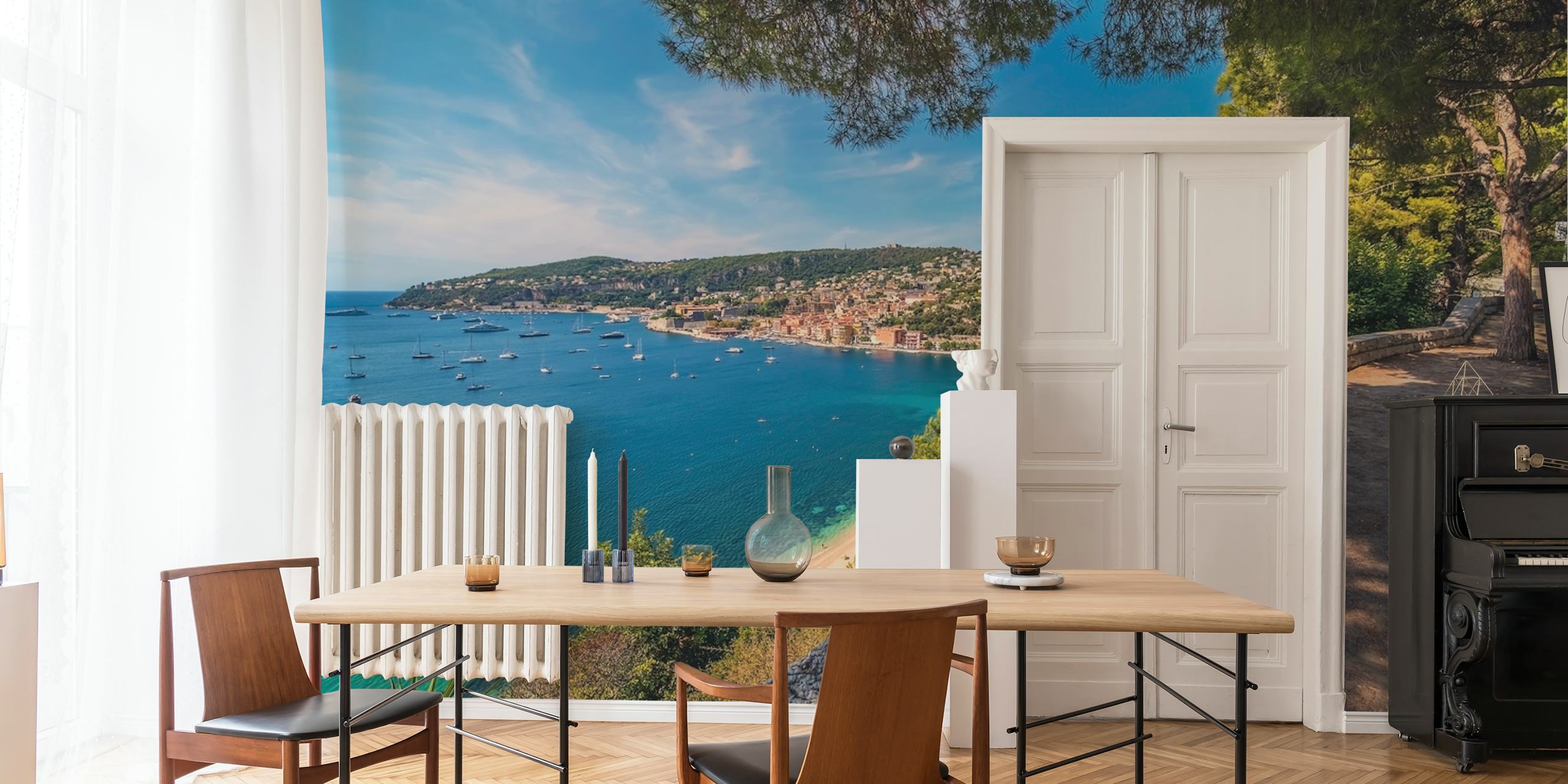 Villefranche-Sur-Mer coastal scene wall mural with clear blue waters and greenery