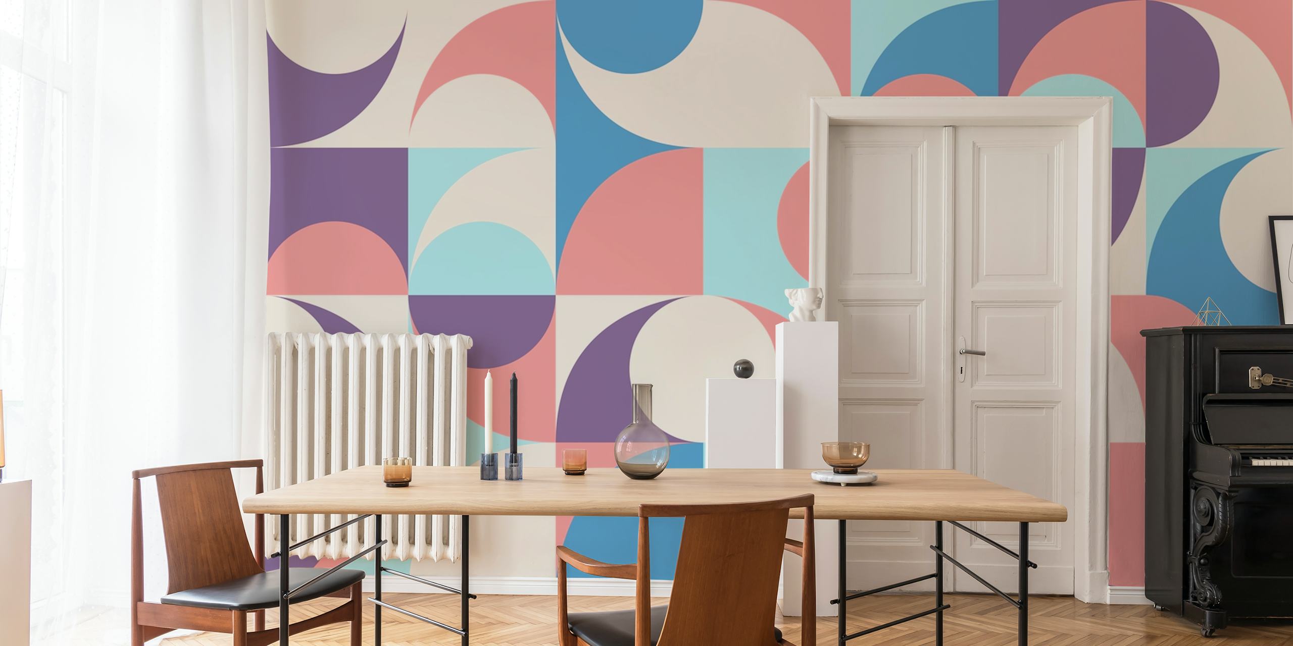 Mid century abstract Tapete in einem Raum