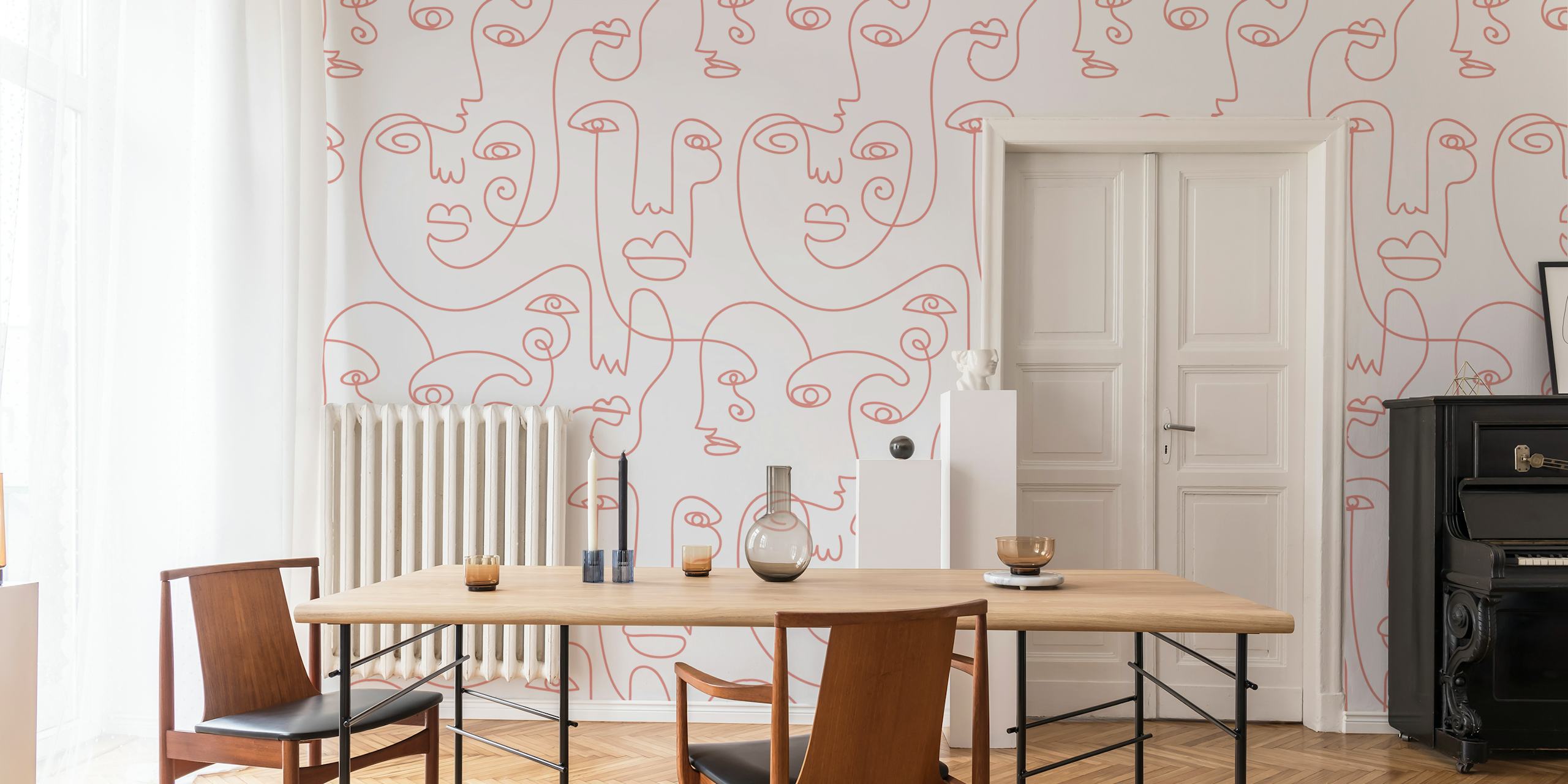 Picasso inspired nude art wallpaper in a room