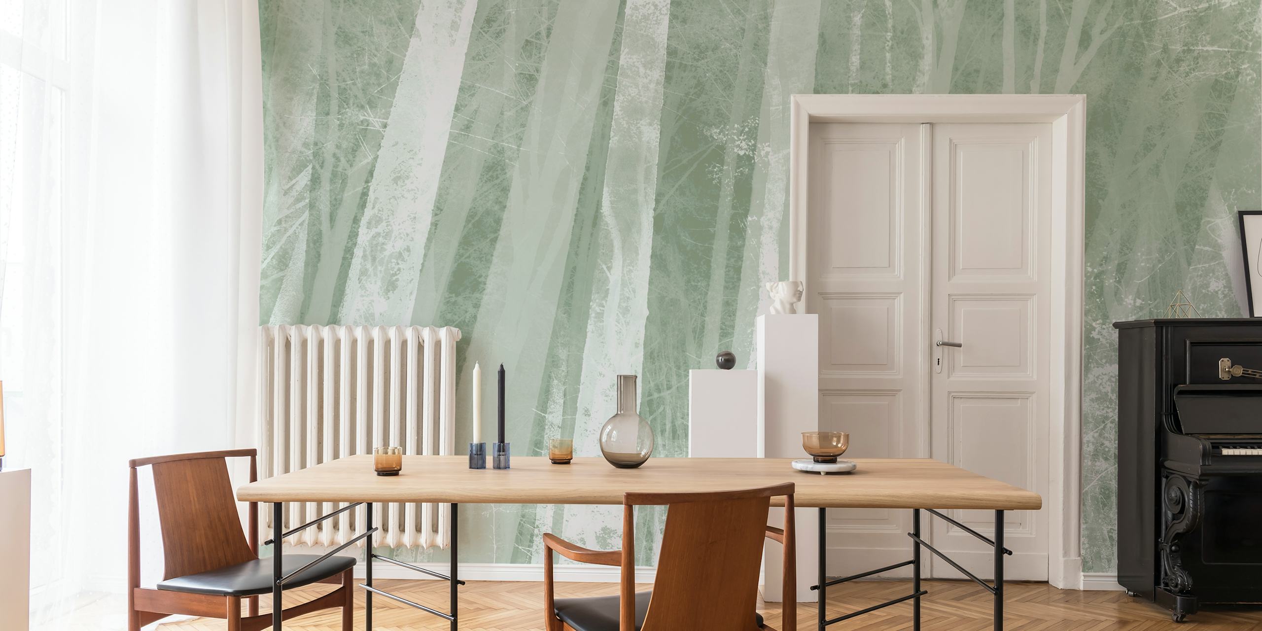 Abstract soft green and white tree wallpaper