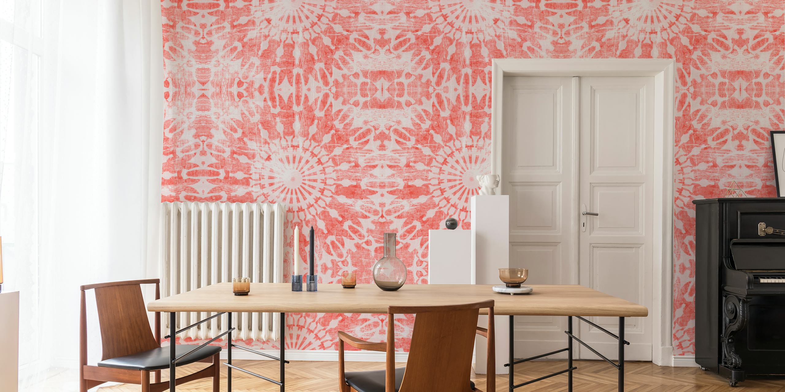 Papel de parede Mid Century Vintage Red em um quarto elegante
