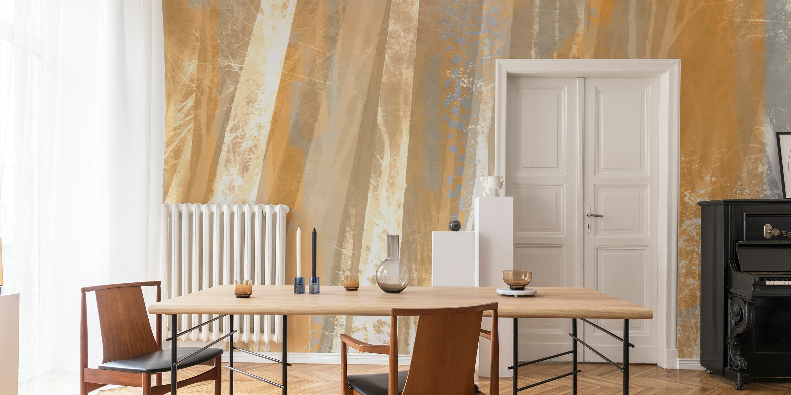 Abstracte bosmuurschildering in grungestijl met aardse tinten