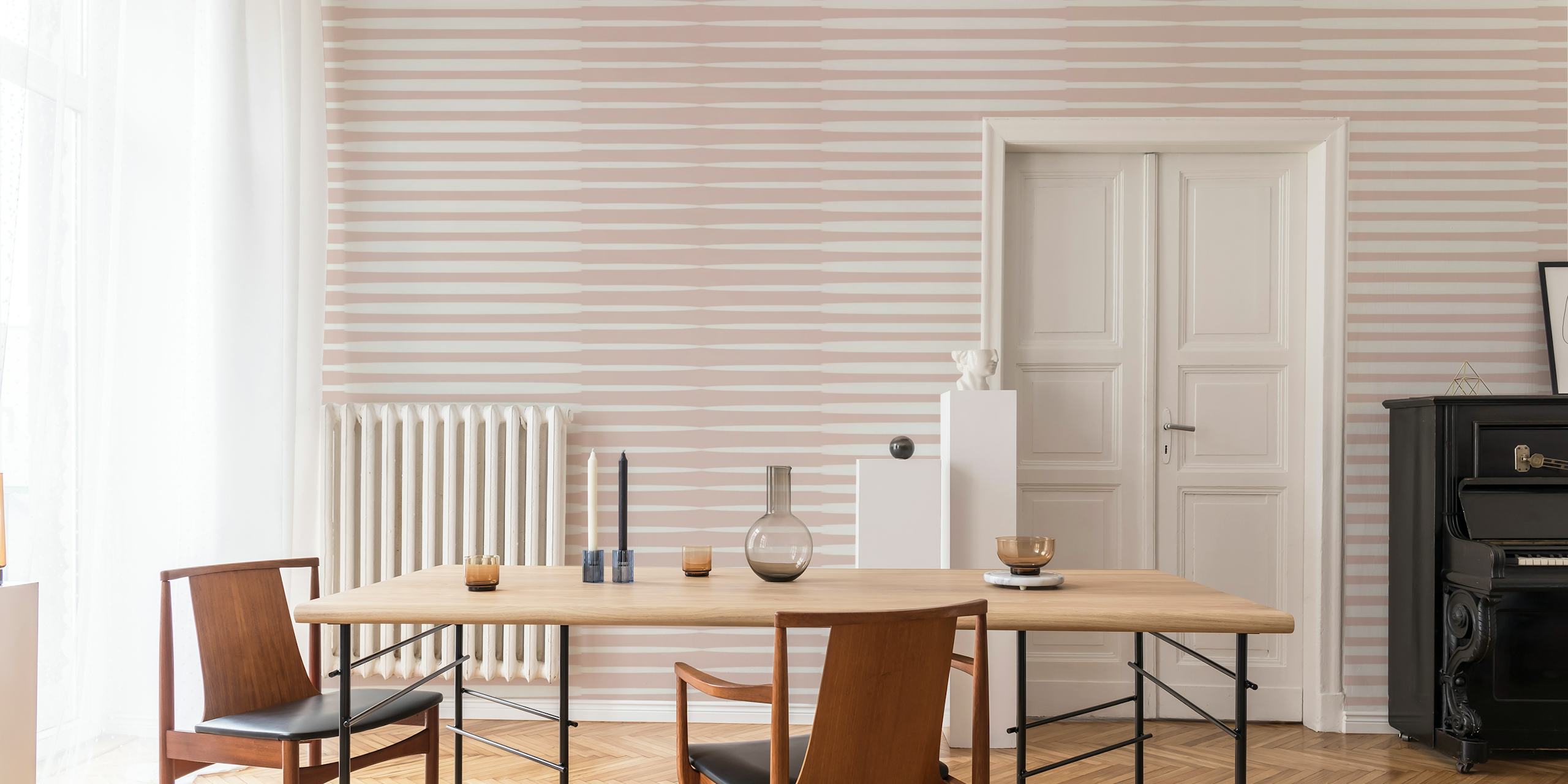 Blush Japandi wall mural with gentle pink textured lines on a pale background