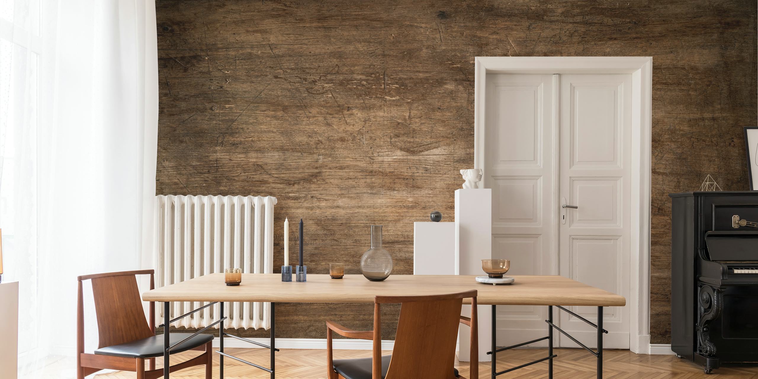 Textured dark brown wood wallpaper, rustic style