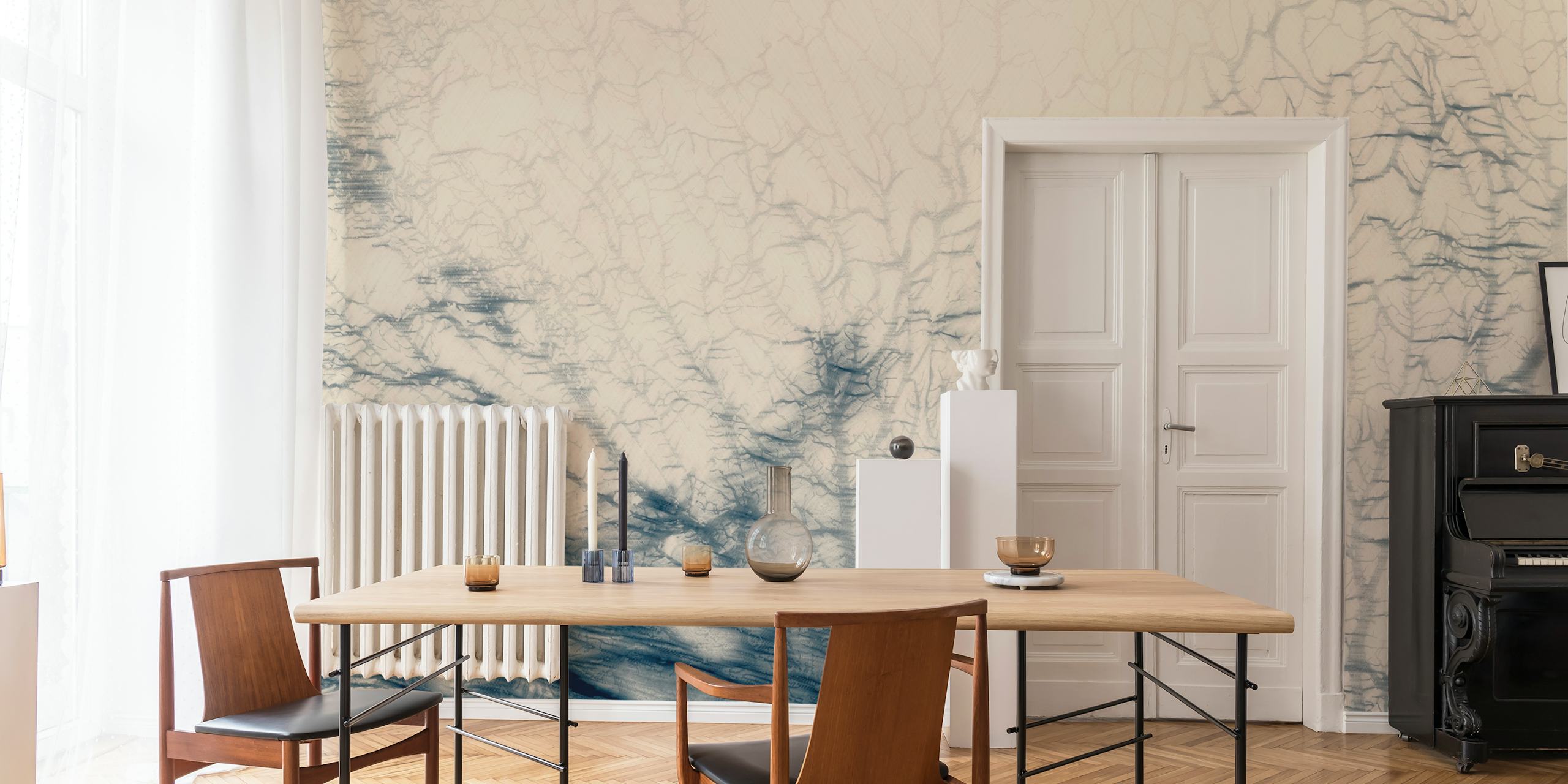 Japandi-style coral reef wall mural in neutral colors