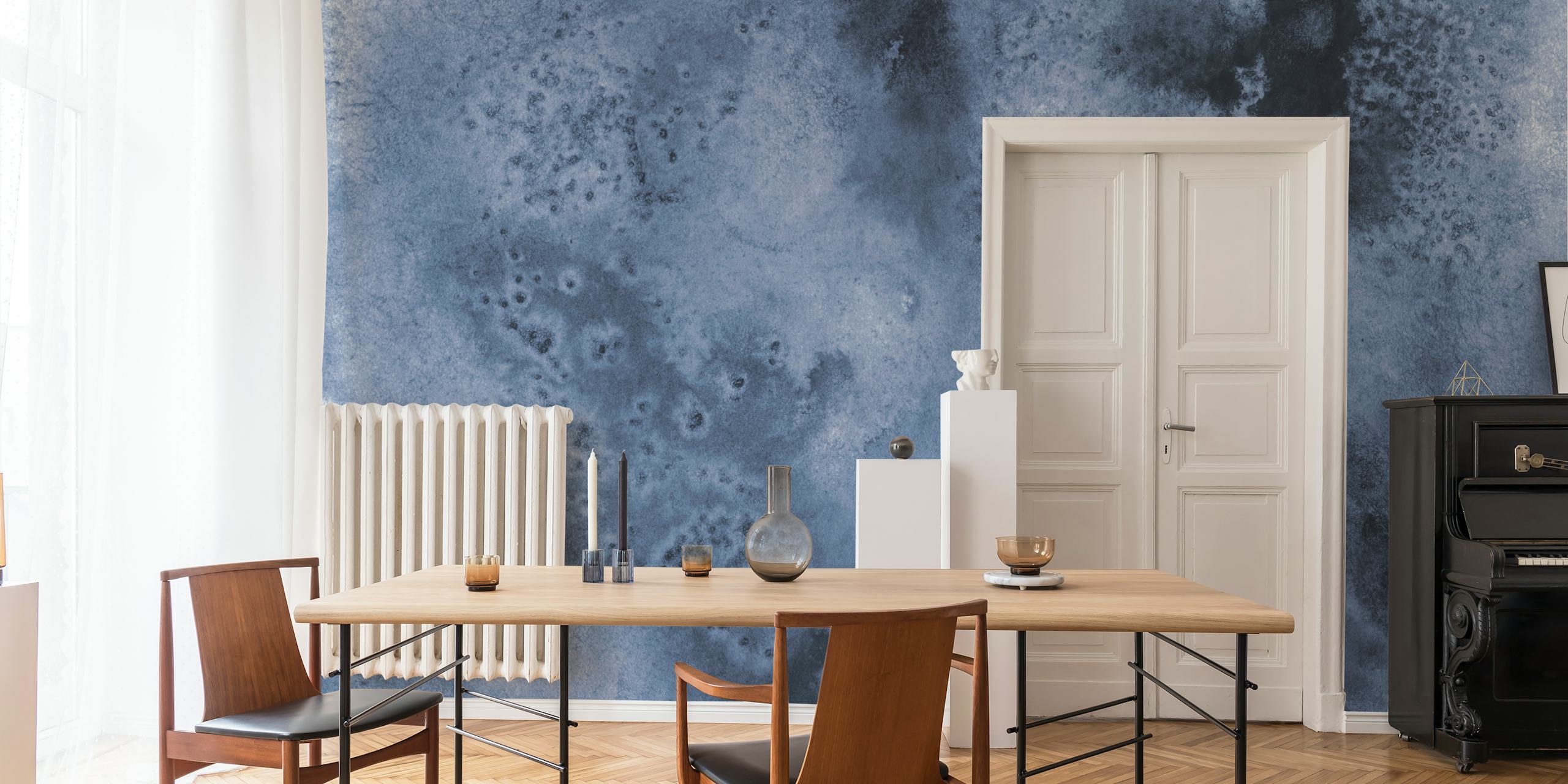 Abstract ink spill pattern in various shades of blue wallpaper