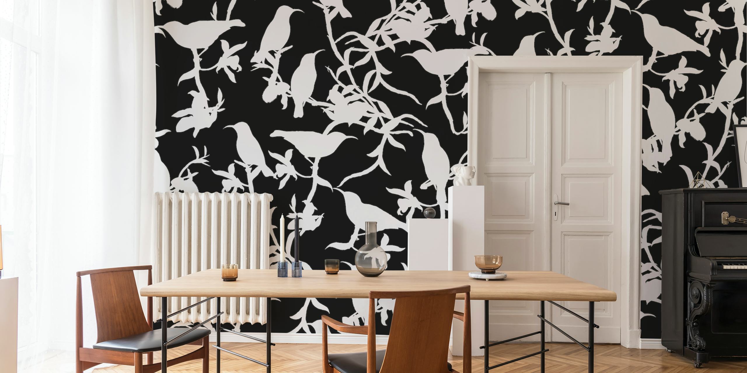 Hummingbird chinoiserie černobrá tapeta