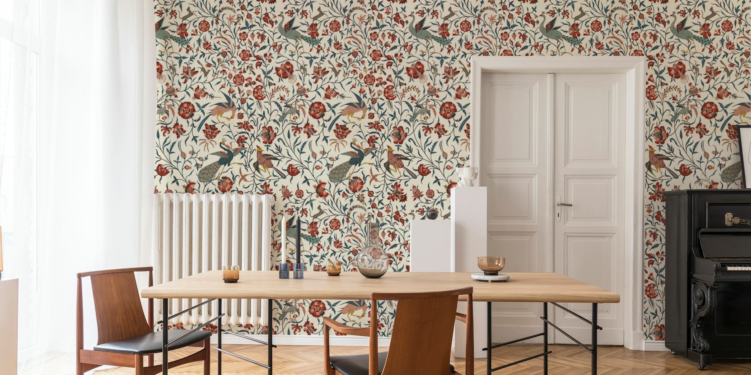 Elegantní starožitná fototapeta chinoiserie ptáci a květinové větve