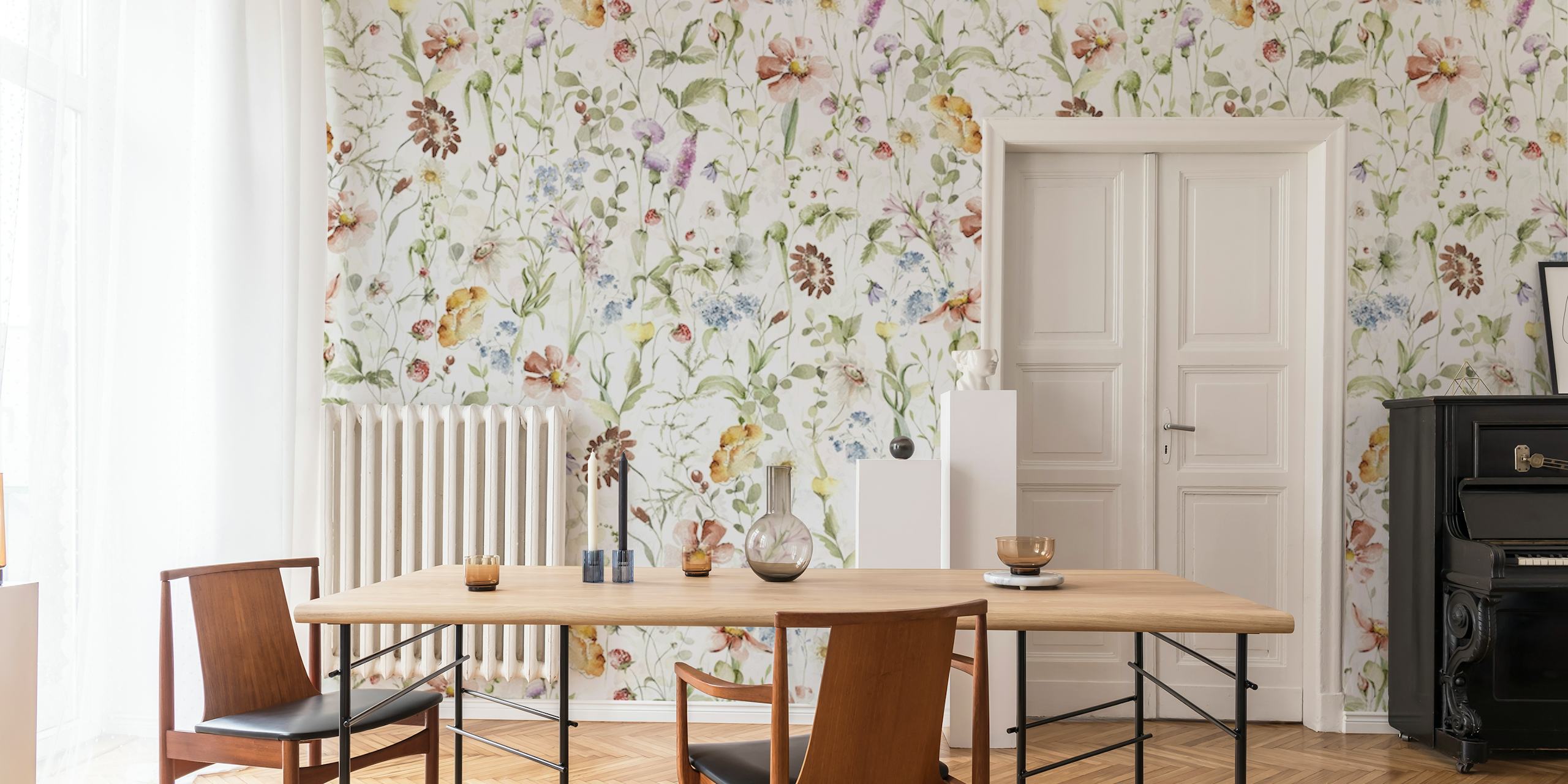 Watercolor Wild Flowers Meadow tapet i et rom