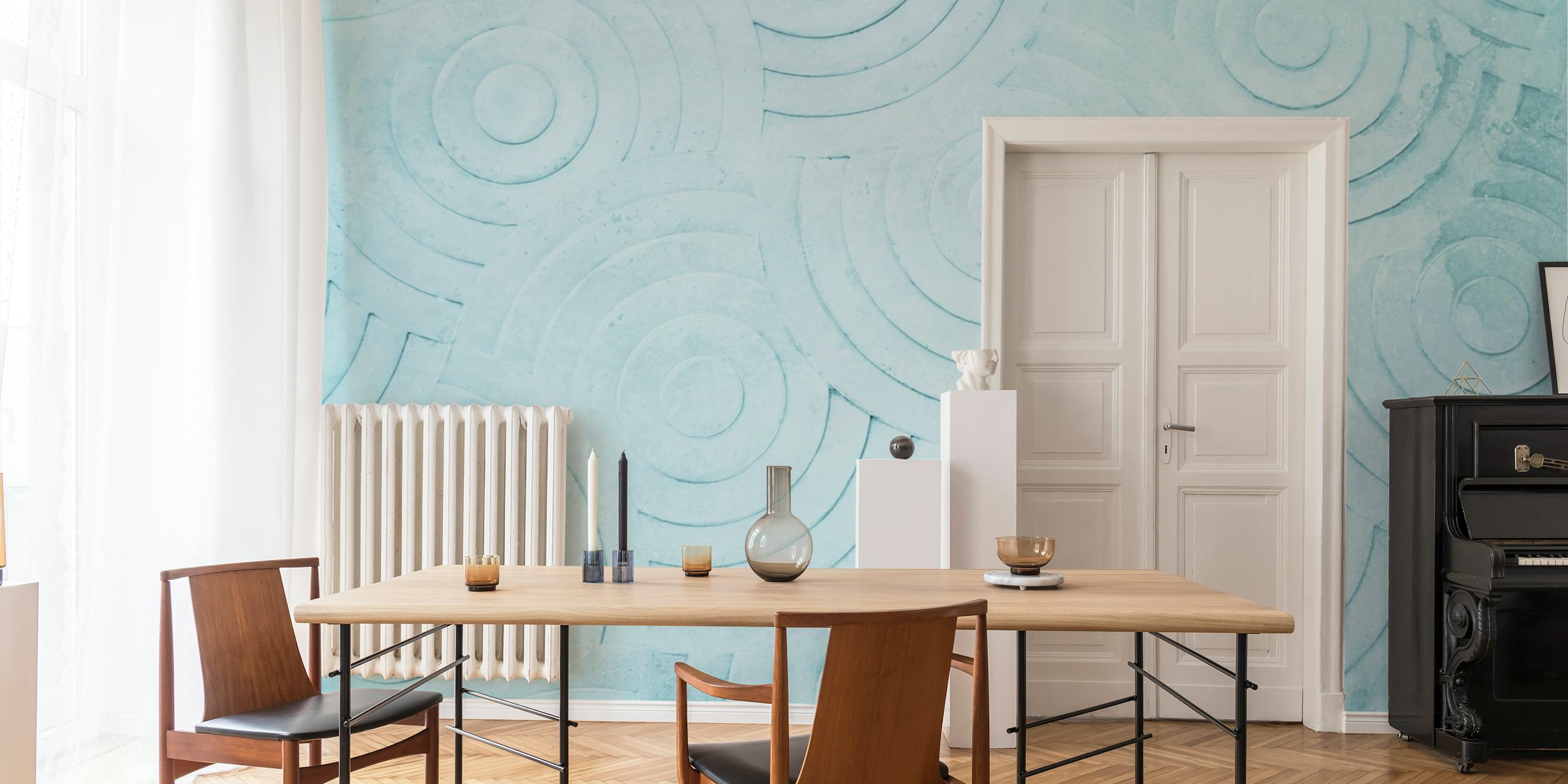 Pastel blue concrete pattern tapet i et rom