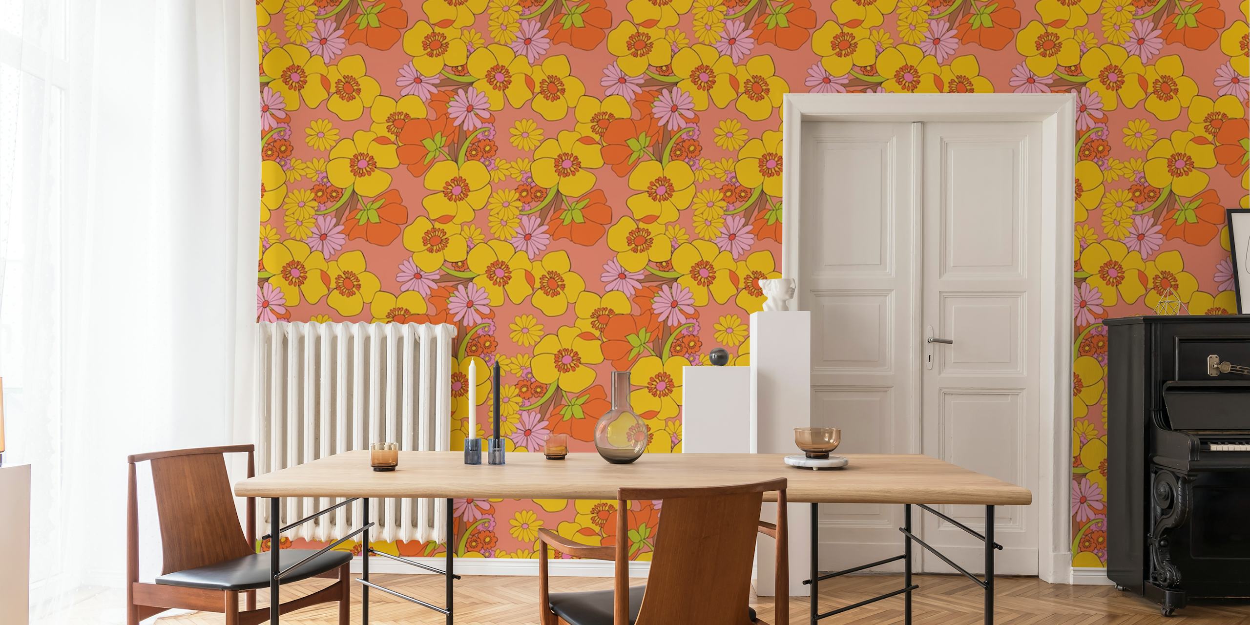 Vintage Floral 80s Pattern wallpaper in a room