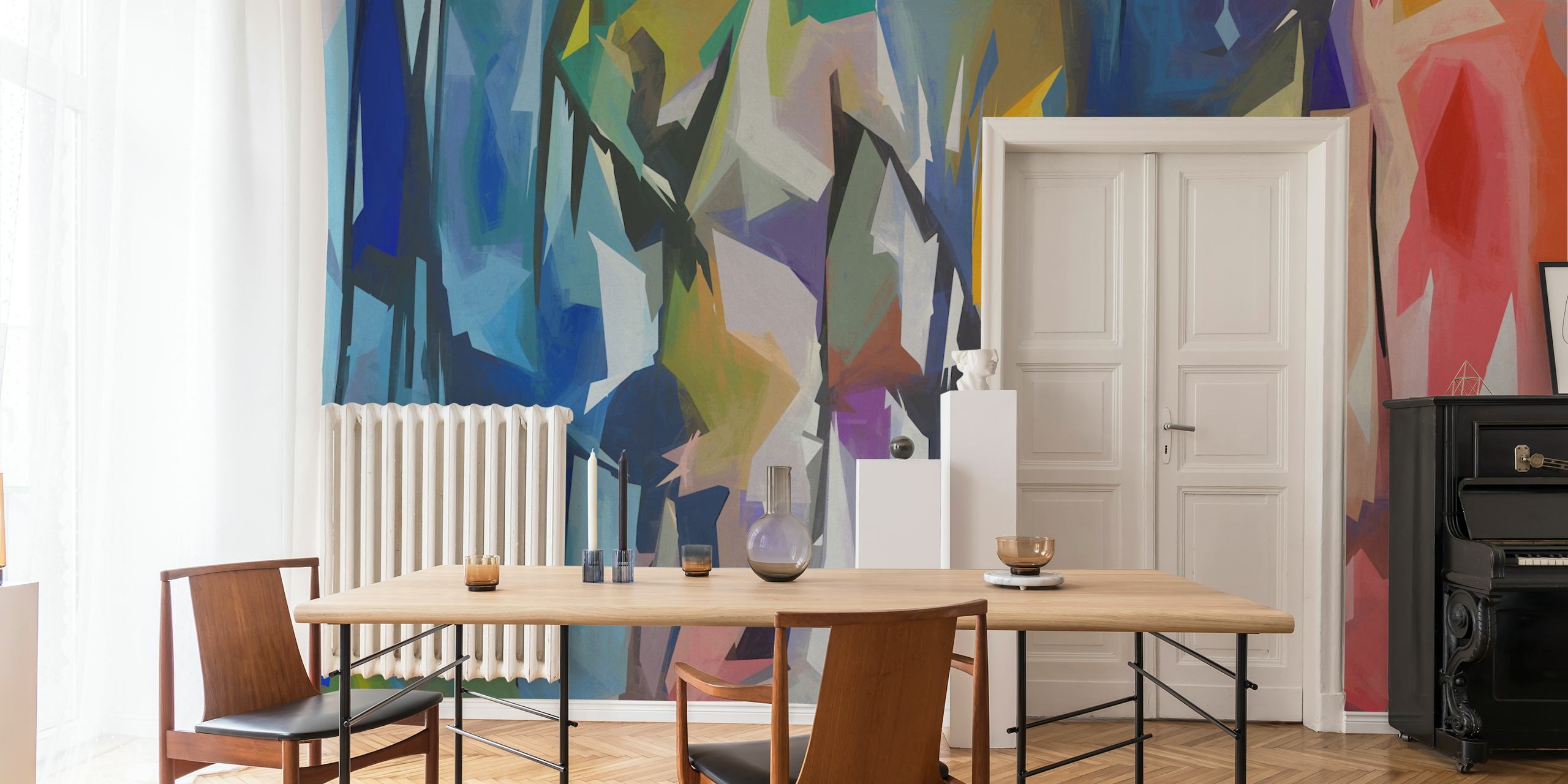 Abstract colorful wallpaper with vibrant geometric shapes and patterns