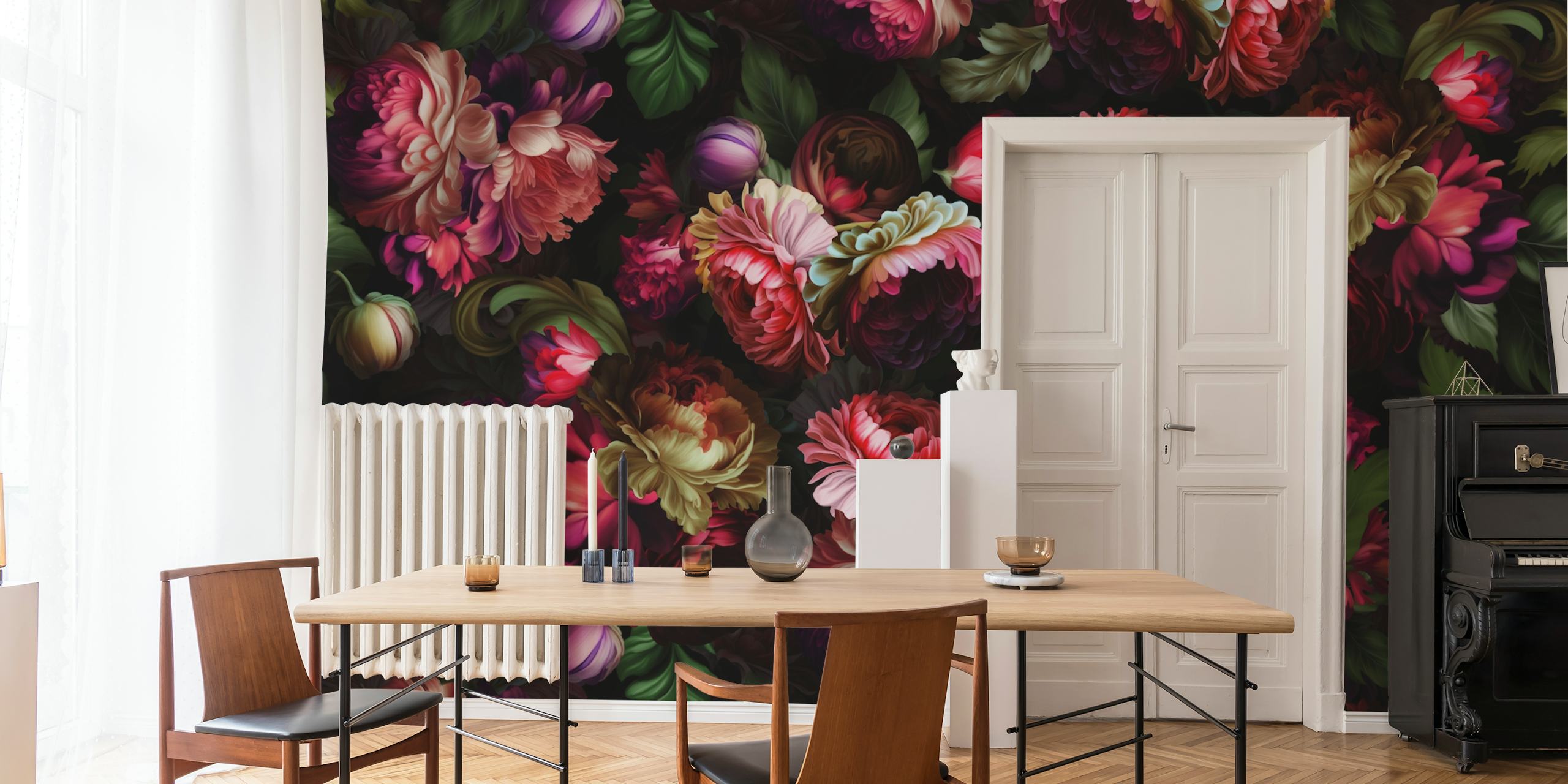 Design de papel de parede Dark Baroque Flower Midnight Garden