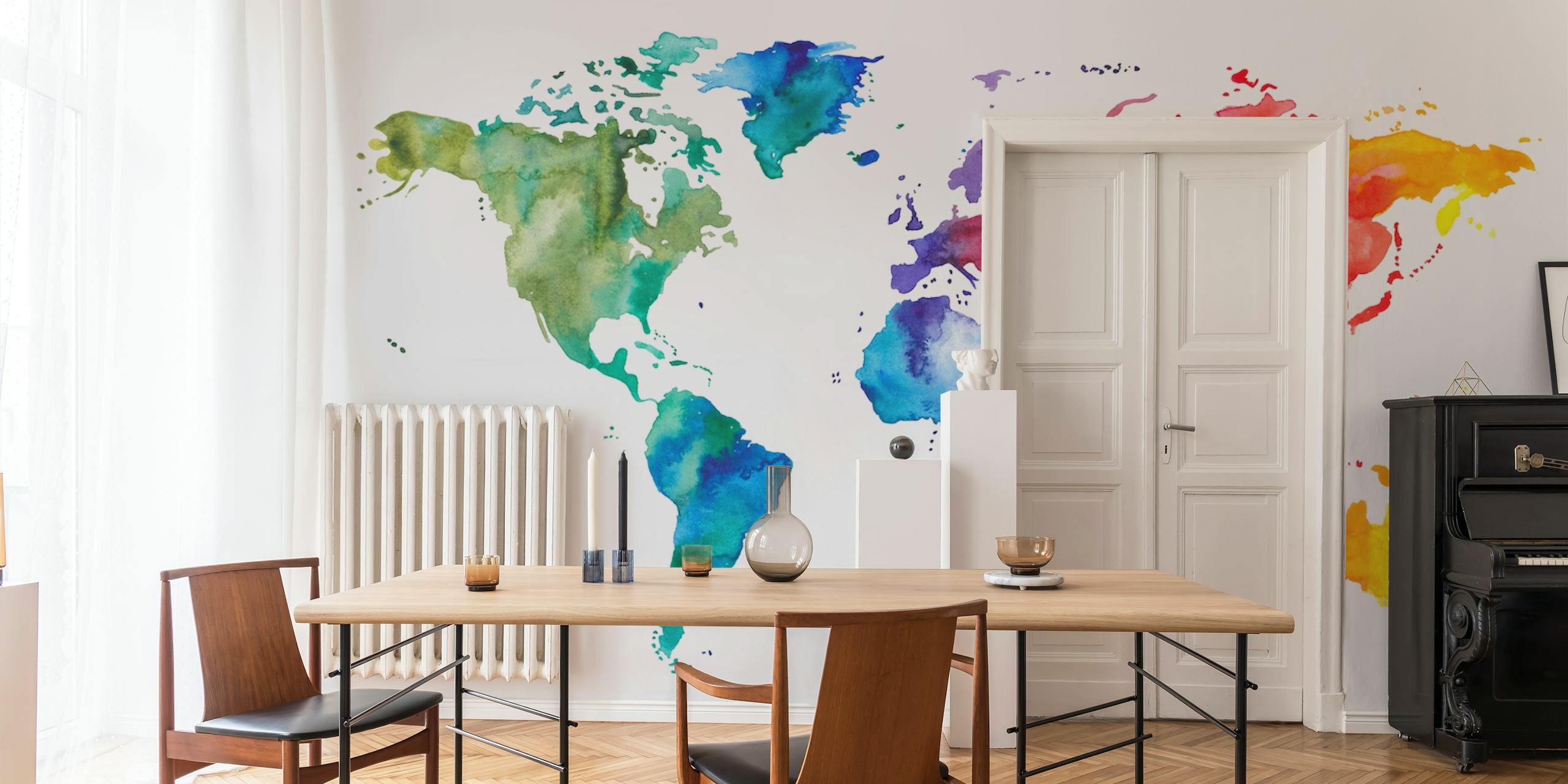 Colorful watercolor world map wallpaper in vibrant hues