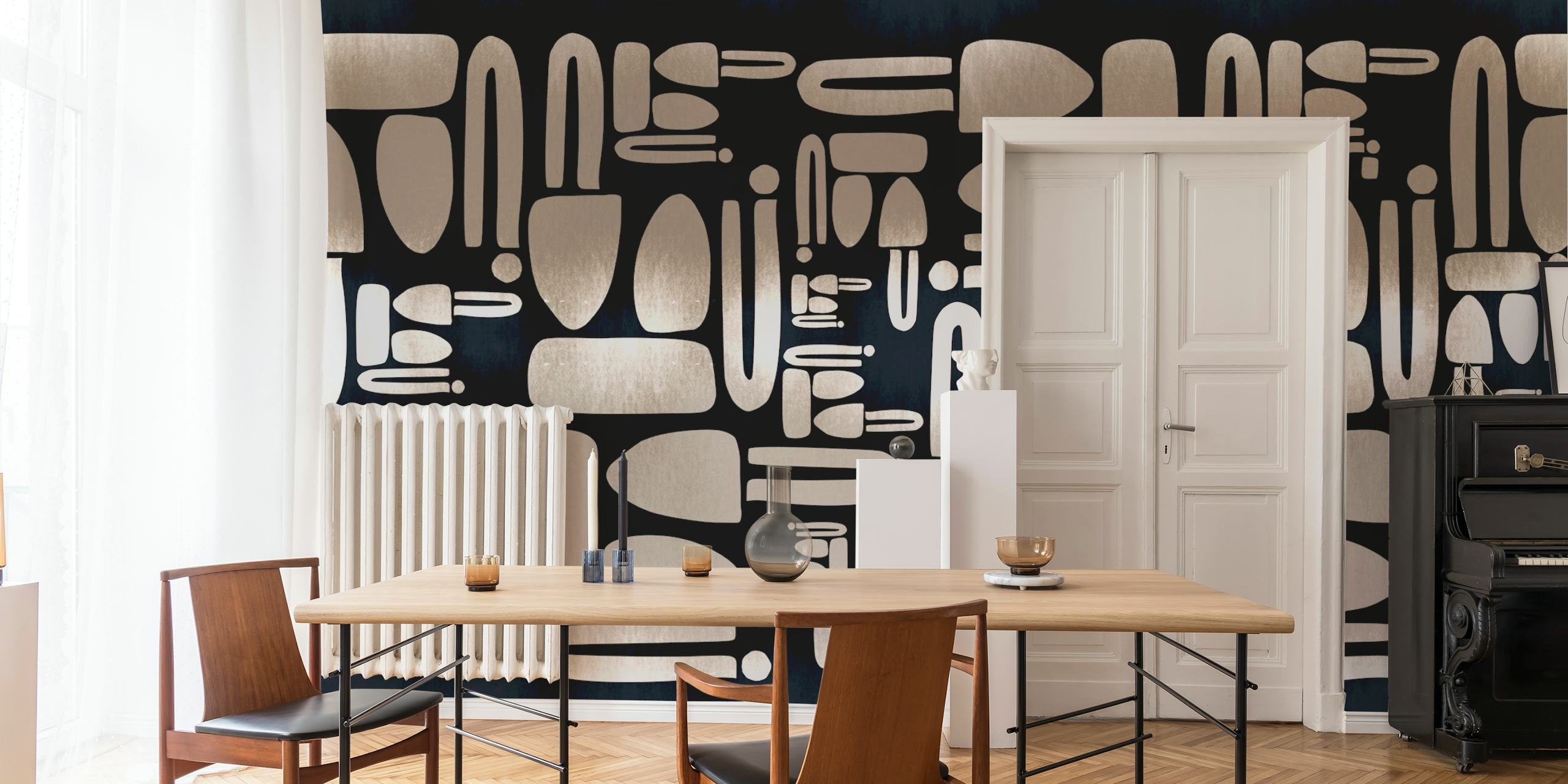Mid-century pattern wallpaper in a room