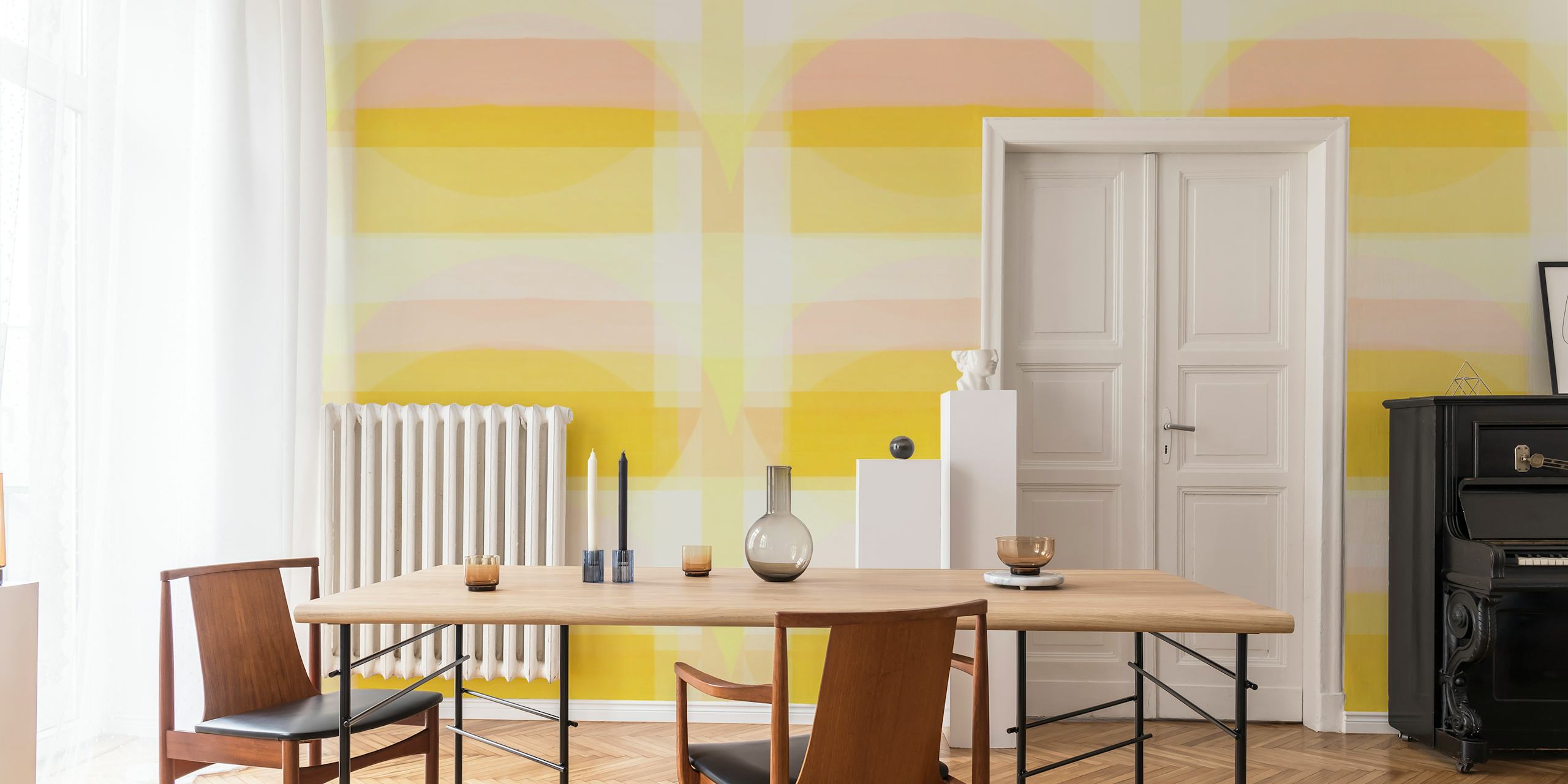 Fototapeta Sunny Bauhaus s geometrickým vzorem v pastelově žluté a bílé
