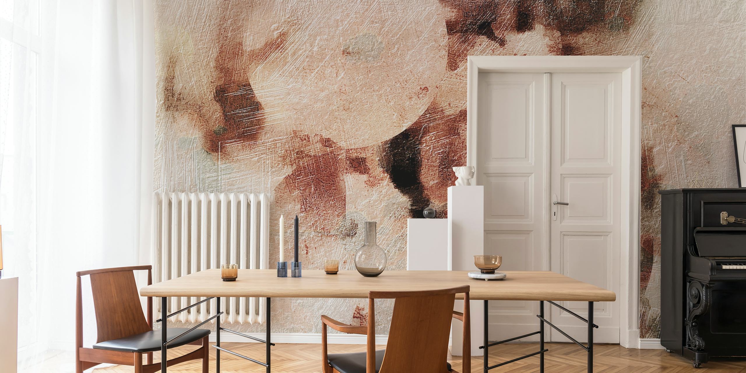 Abstract earth tone shapes in browns and creams wallpaper