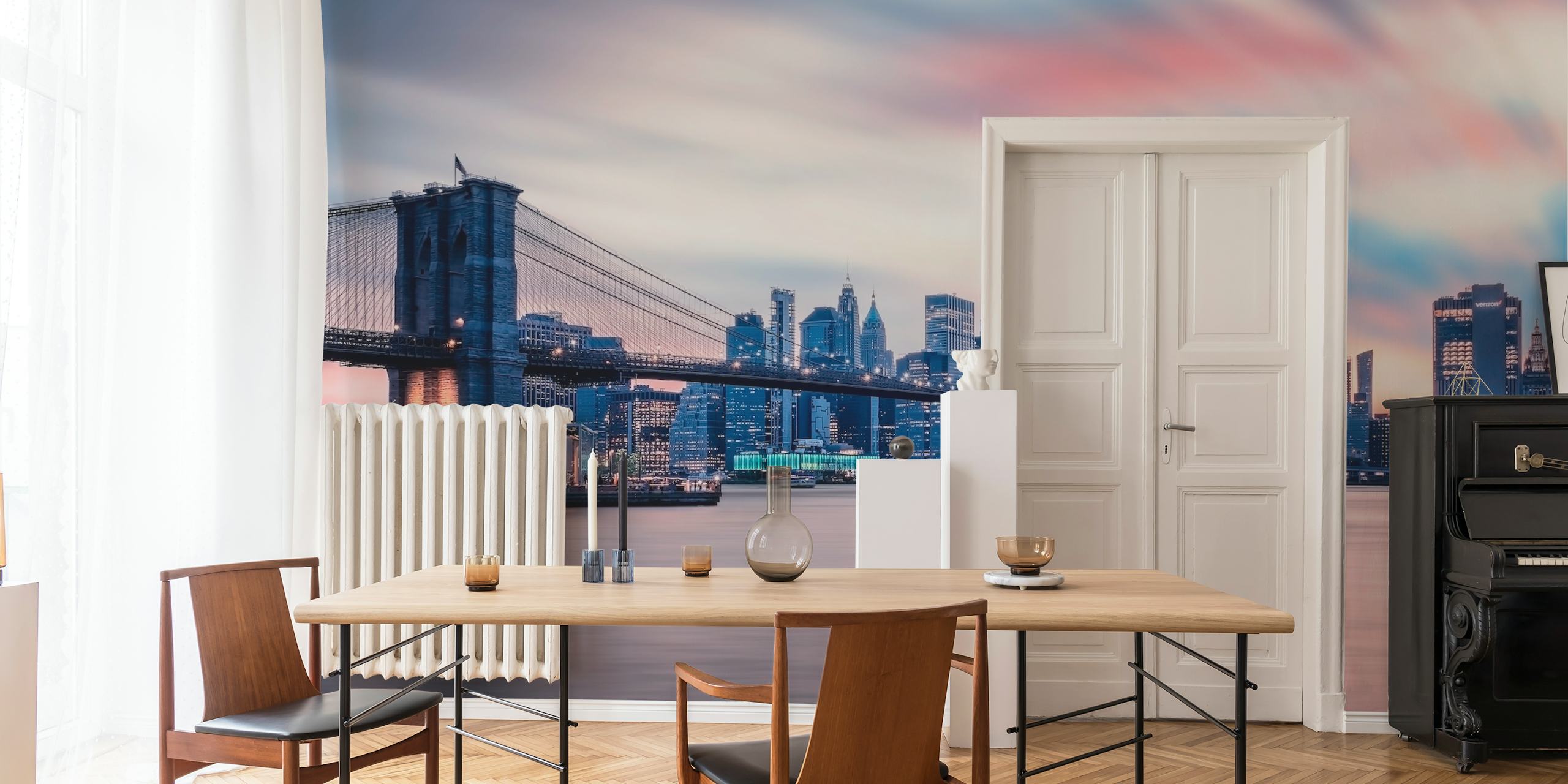 Brooklyn Bridge at sunset tapet i ett rum