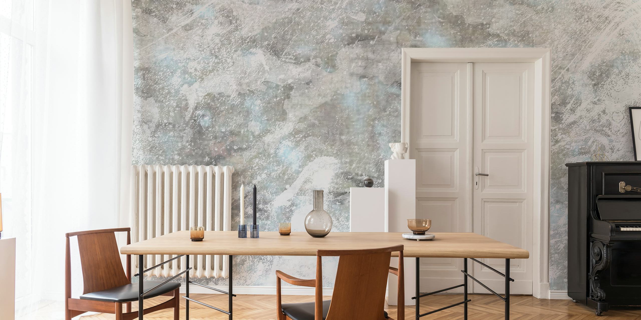 Abstrakcyjna fototapeta przypominająca chmurę z delikatnymi bielami i subtelnymi szarościami, przywołującymi na myśl spokojne niebo.