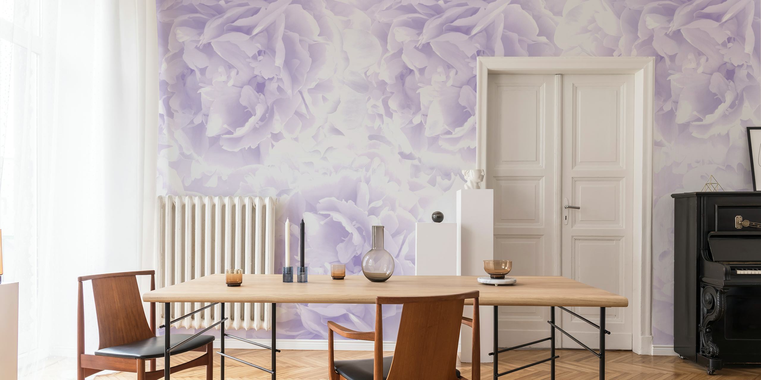 Lavender peonies floral wallpaper with soft purple shades