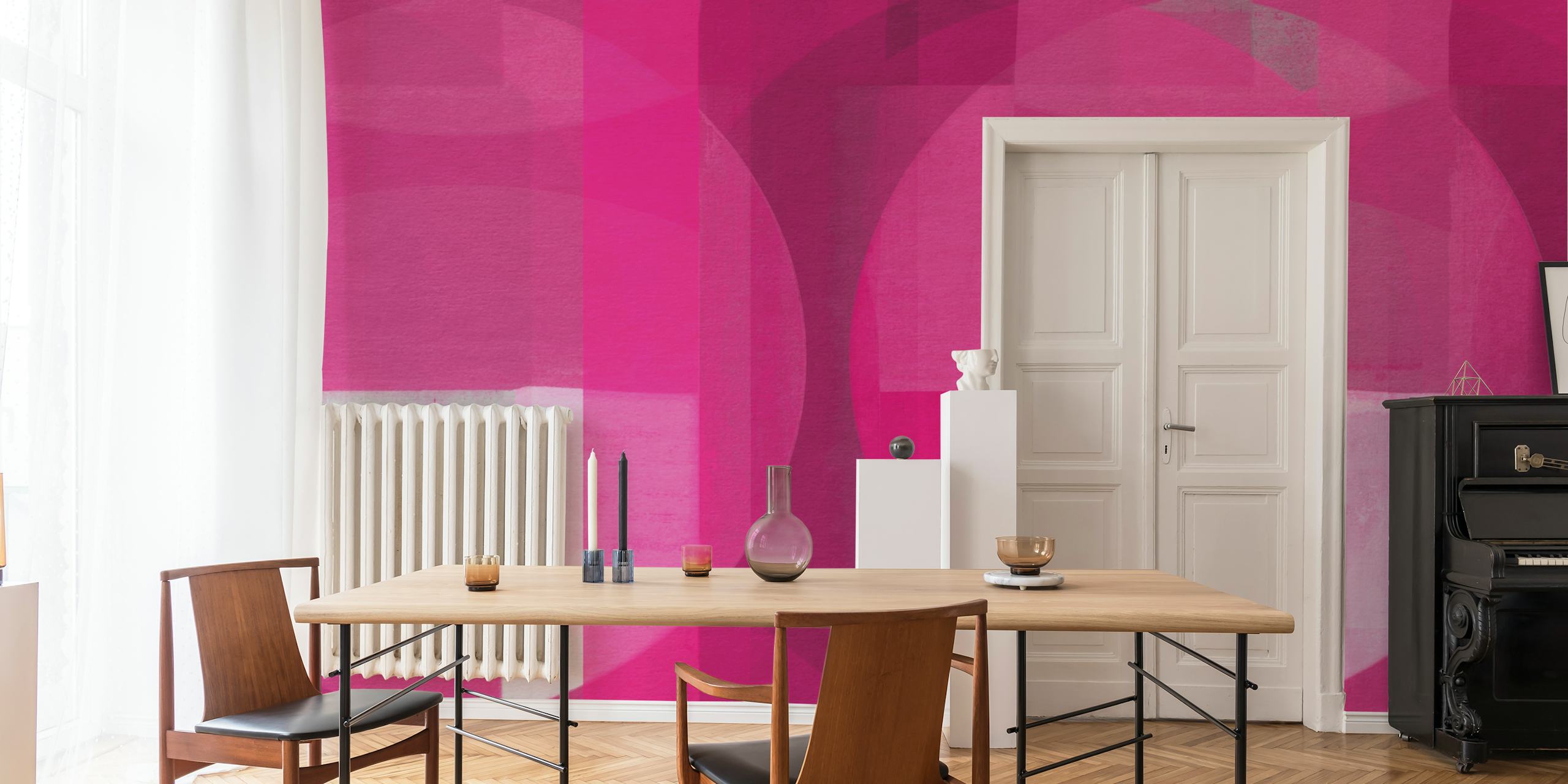 Geometric shapes in vivid magenta and light colors wallpaper