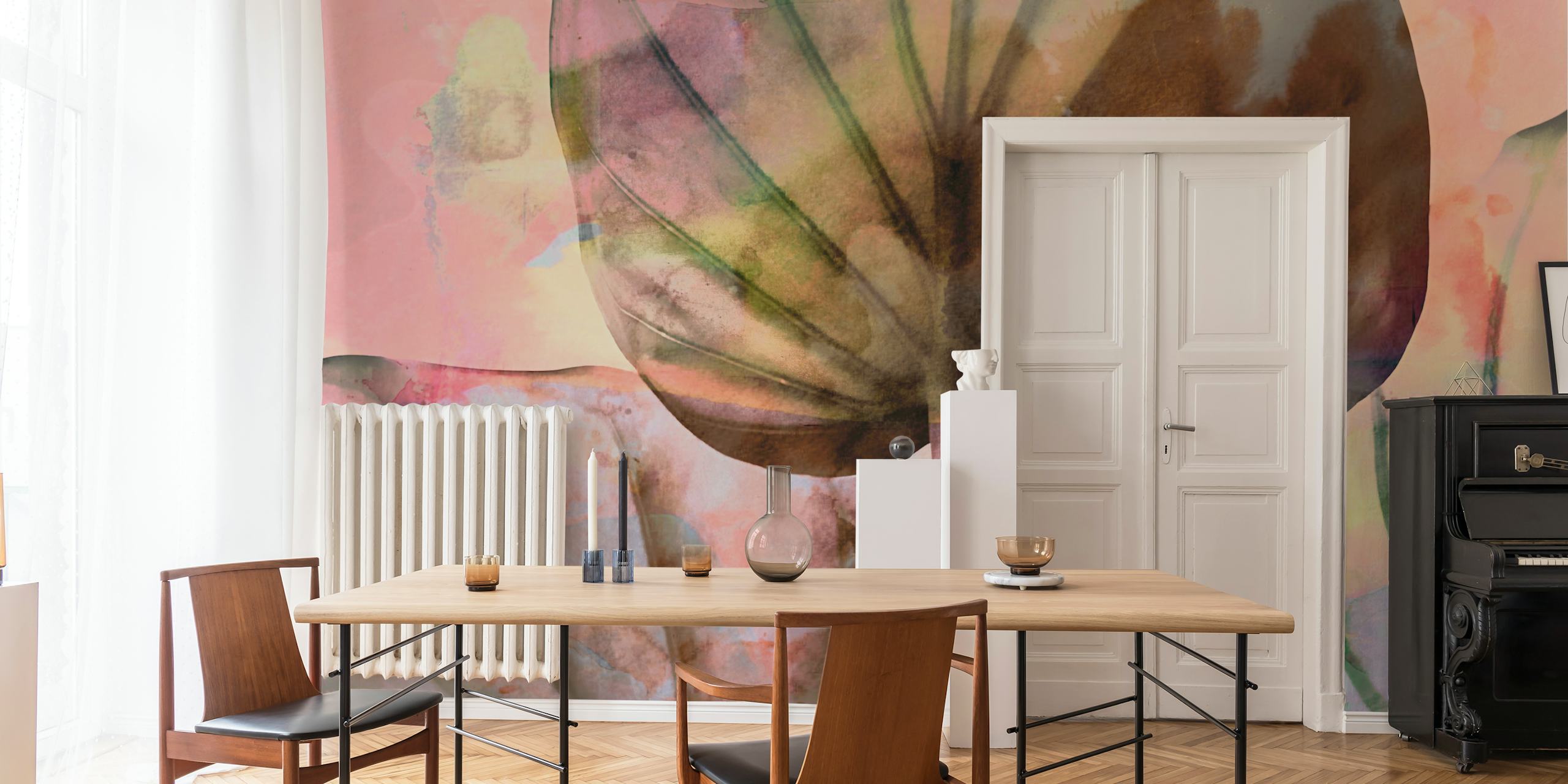 Japandi Leaf Blush behang in een kamer