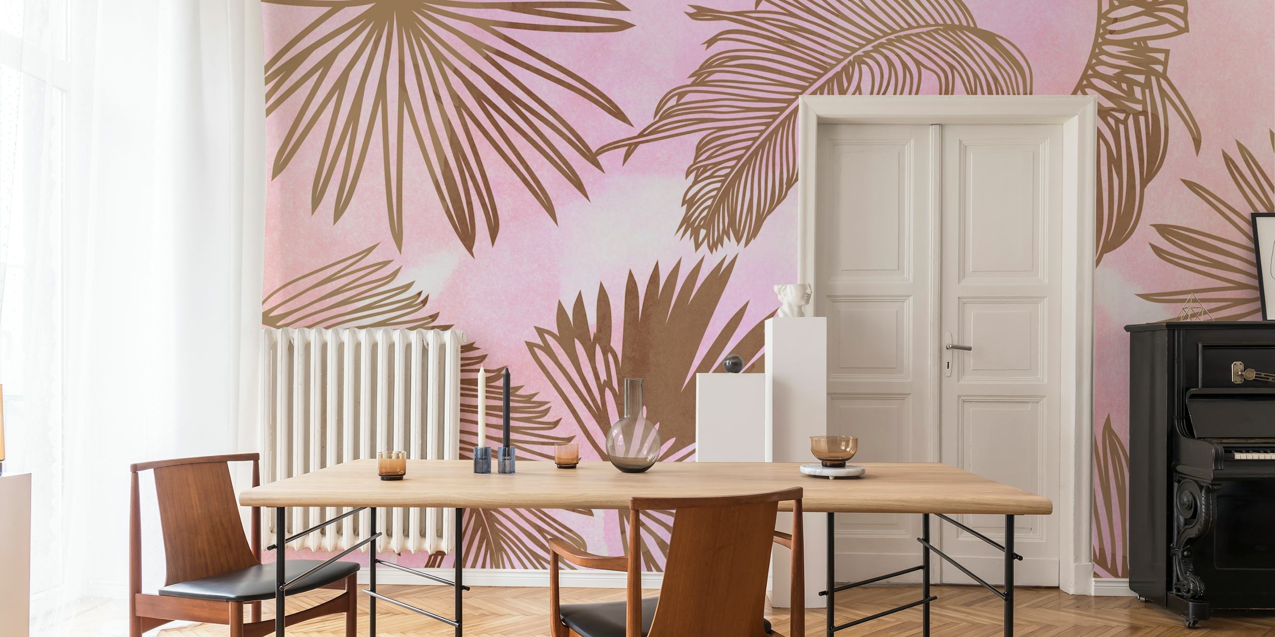 pastel-colored jungle-themed wall mural with watercolor effect