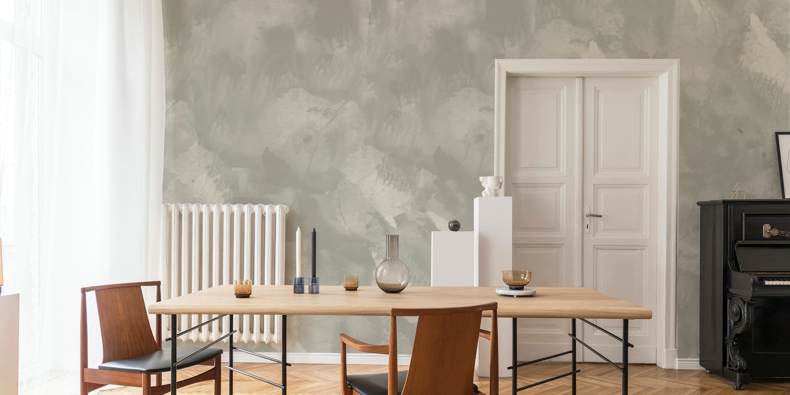 Abstract neutral brush stroke wallpaper in soft beige and gray tones.