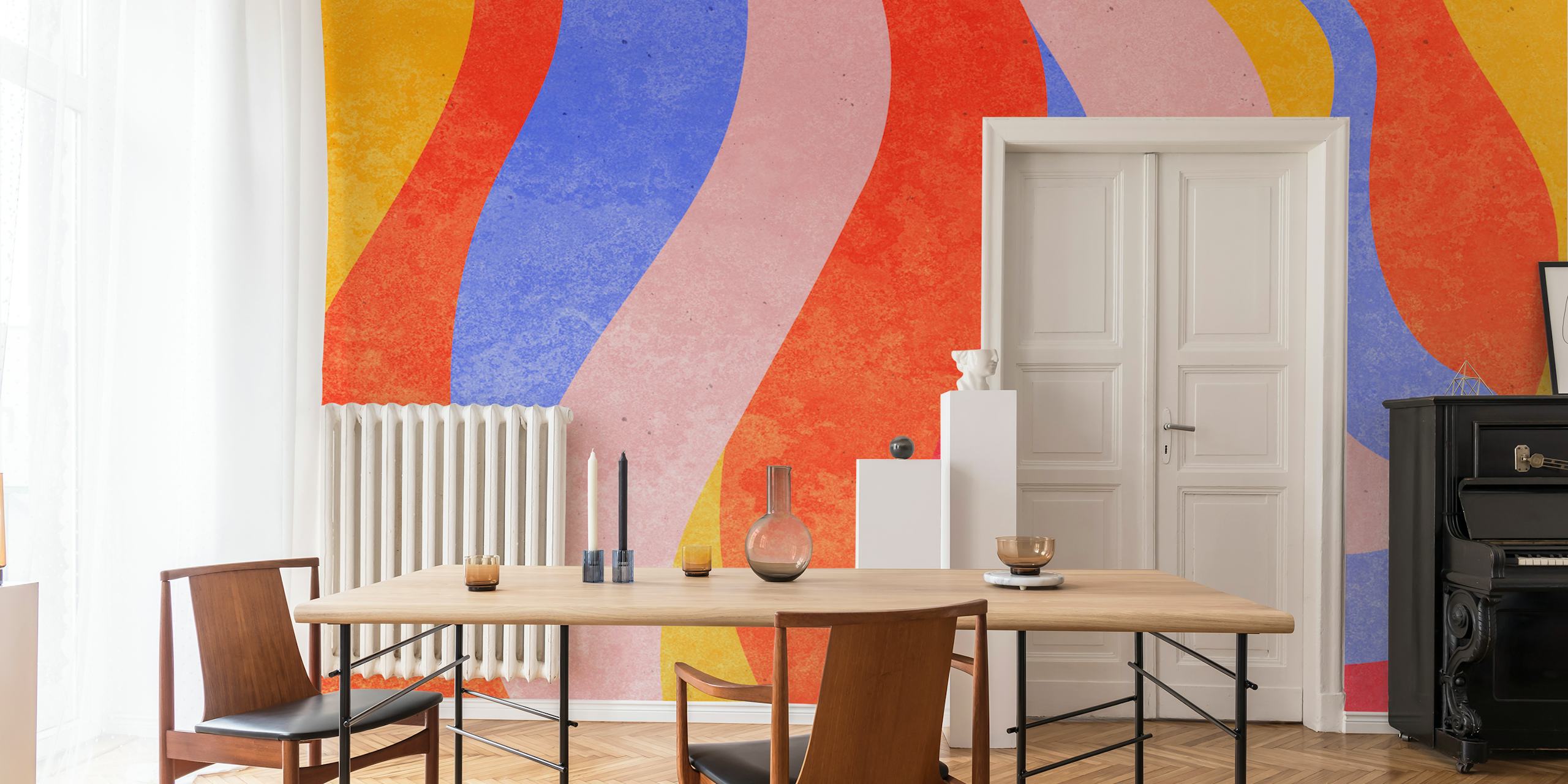 papel de parede Mid-Century Grunge Stripes em um quarto