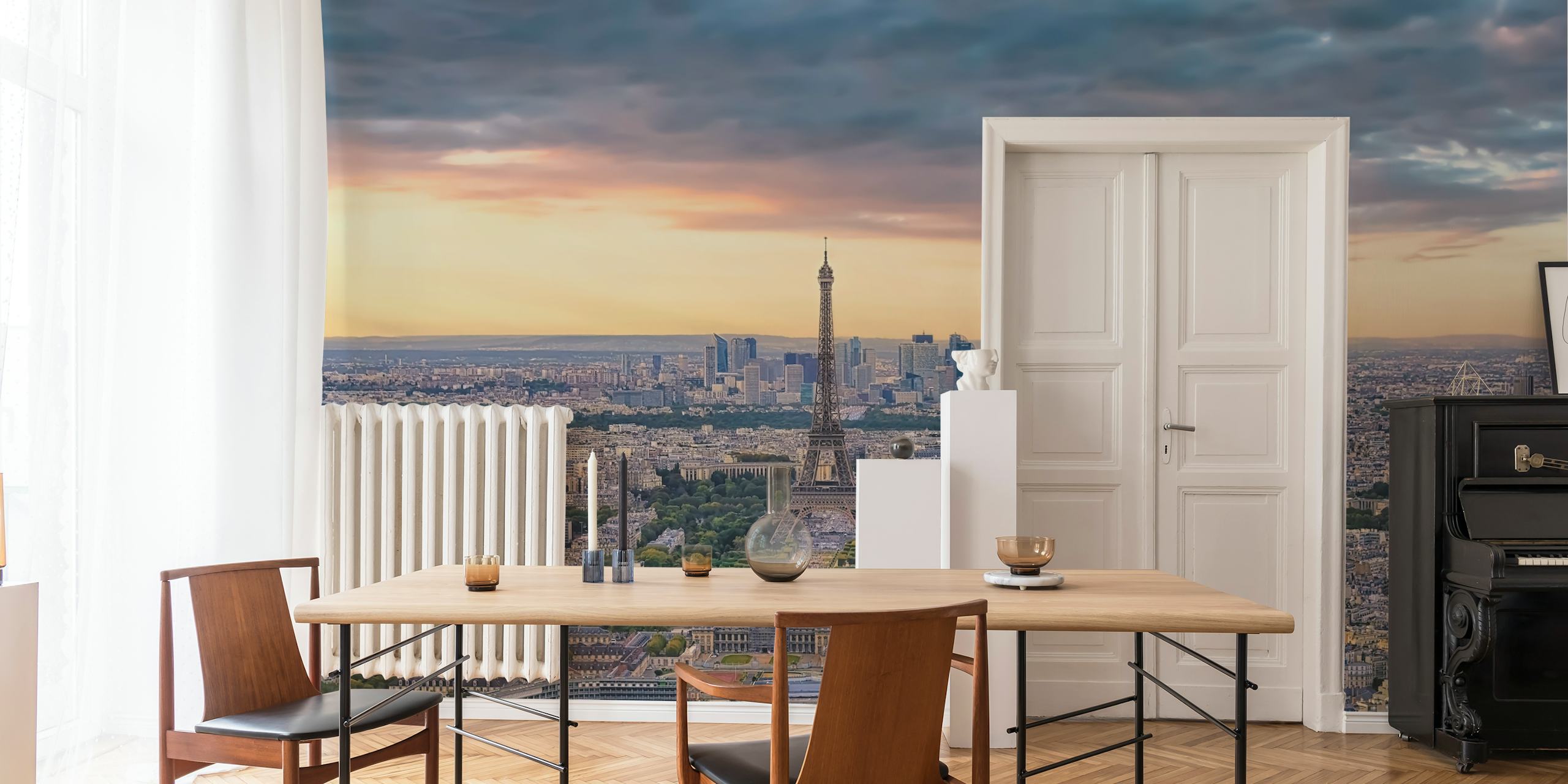 Paris skyline at sunset with Eiffel Tower in view wallpaper