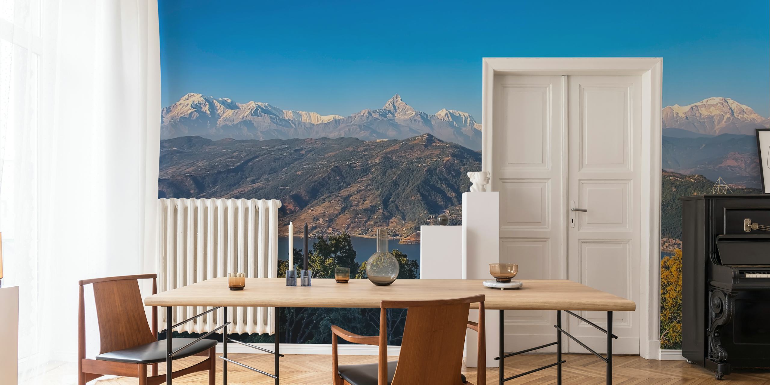 Majestic mountain landscape with trees and lake wallpaper