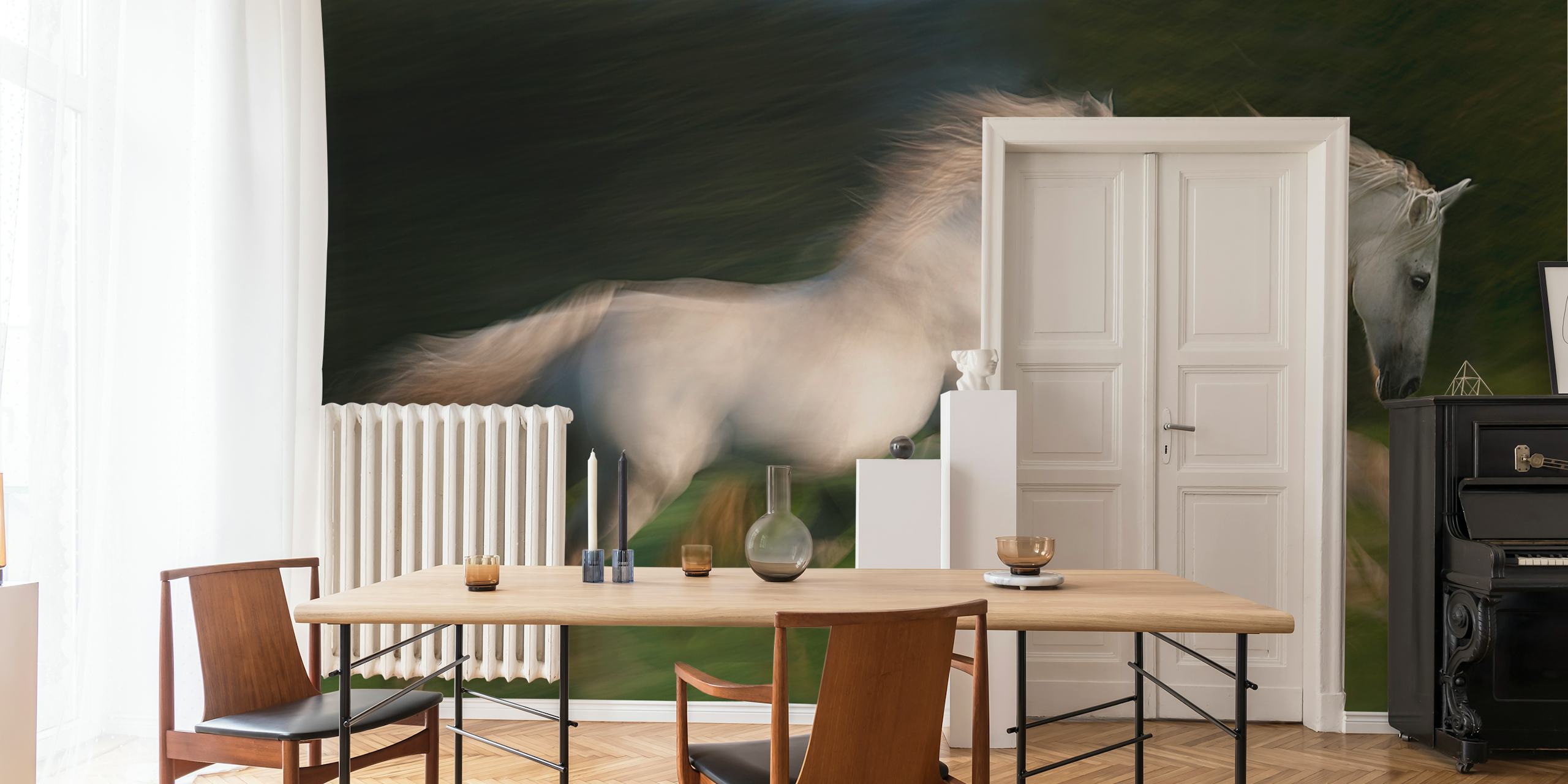 Galloping horses wallpaper in a room