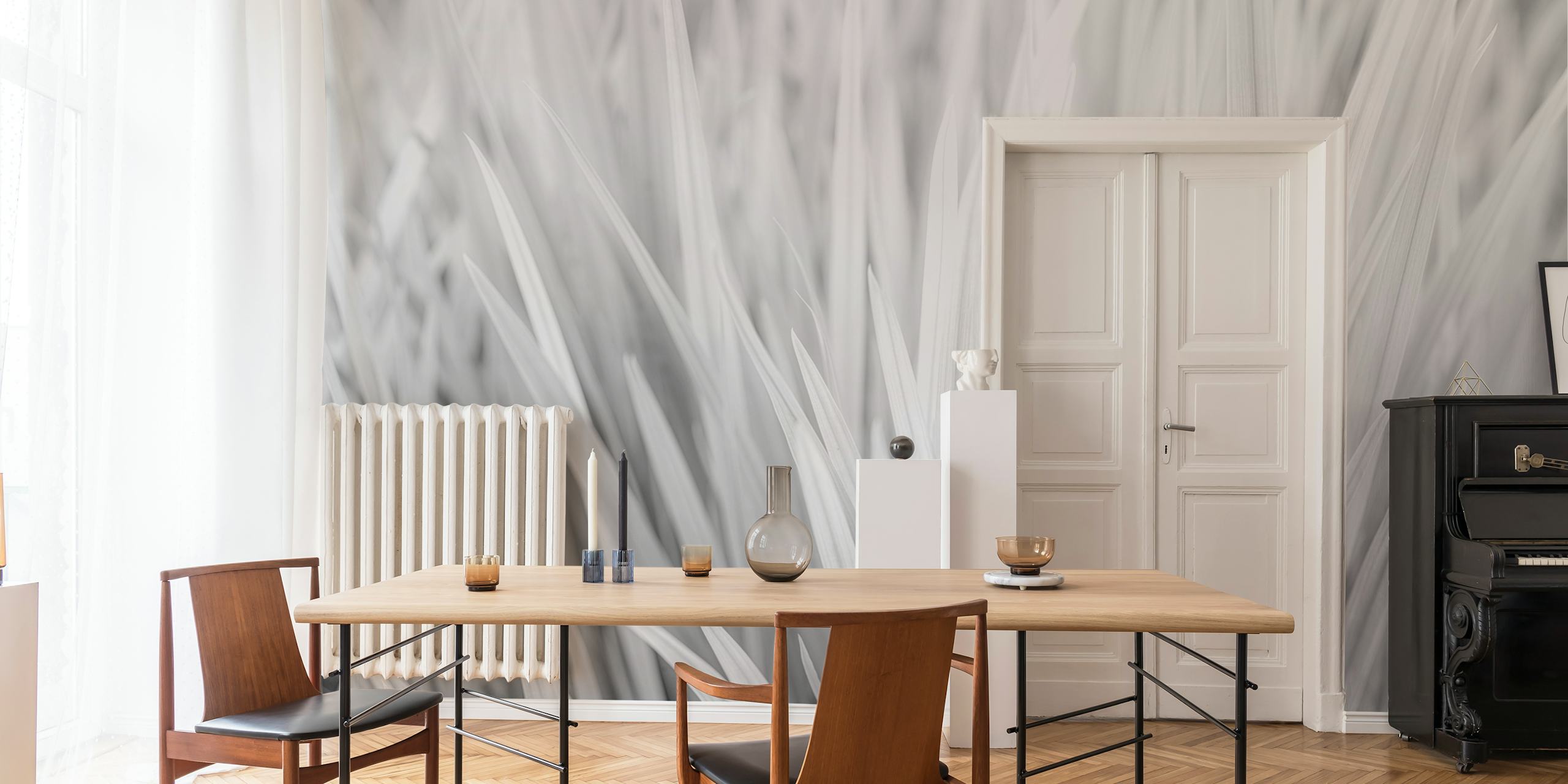 Abstract swirling grass pattern wall mural in monochromatic tones