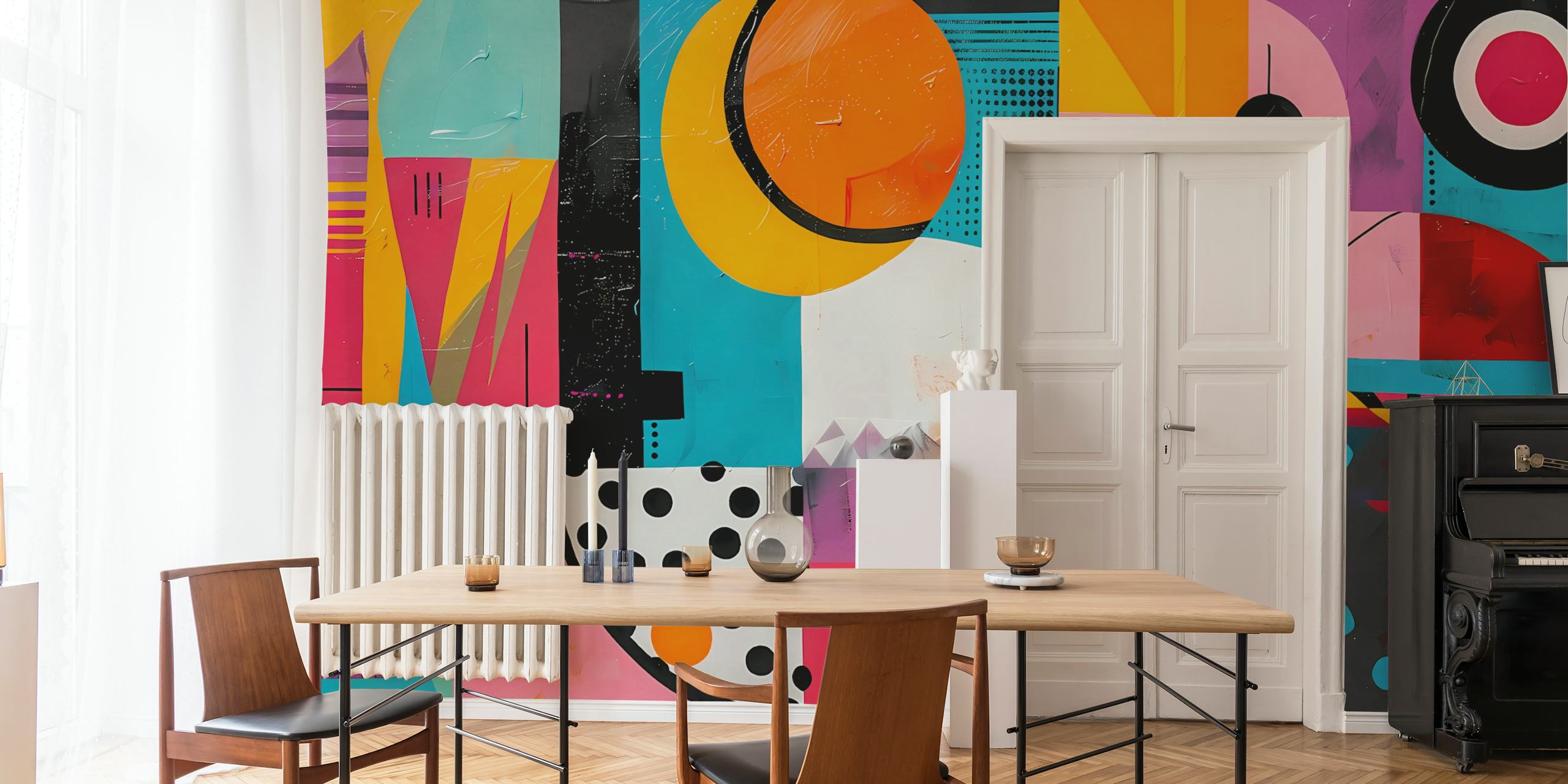 Geometric Pop Art tapet vist i et rom