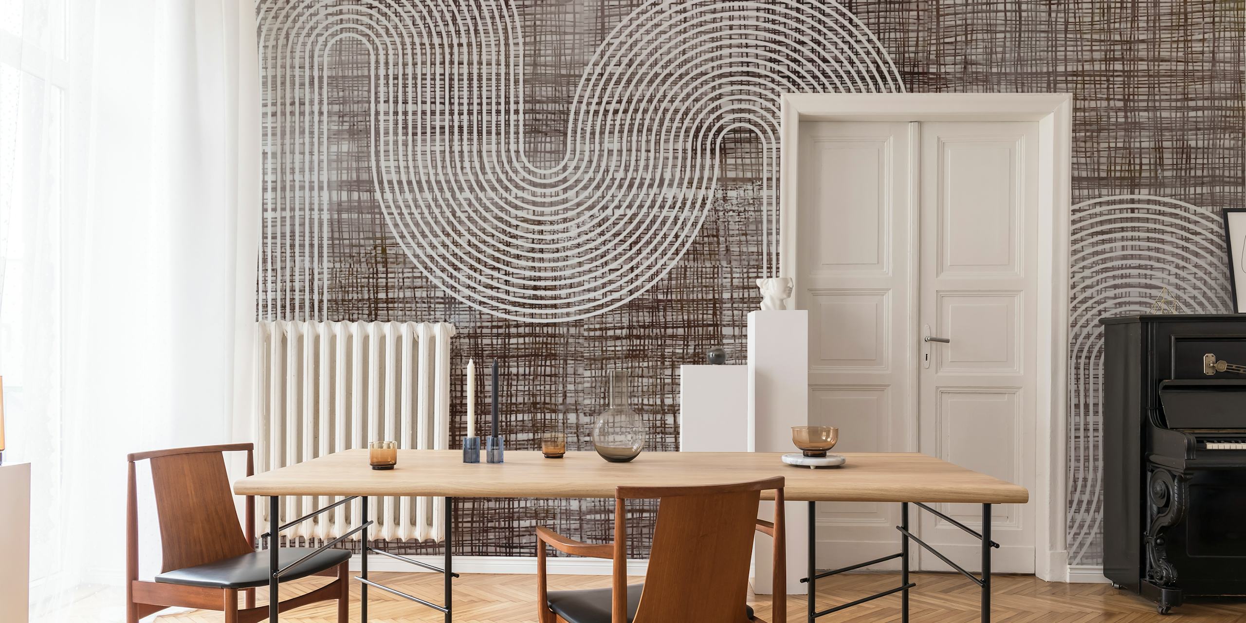 Motif arc-en-ciel de style Japandi sur une décoration murale texturée en tissu
