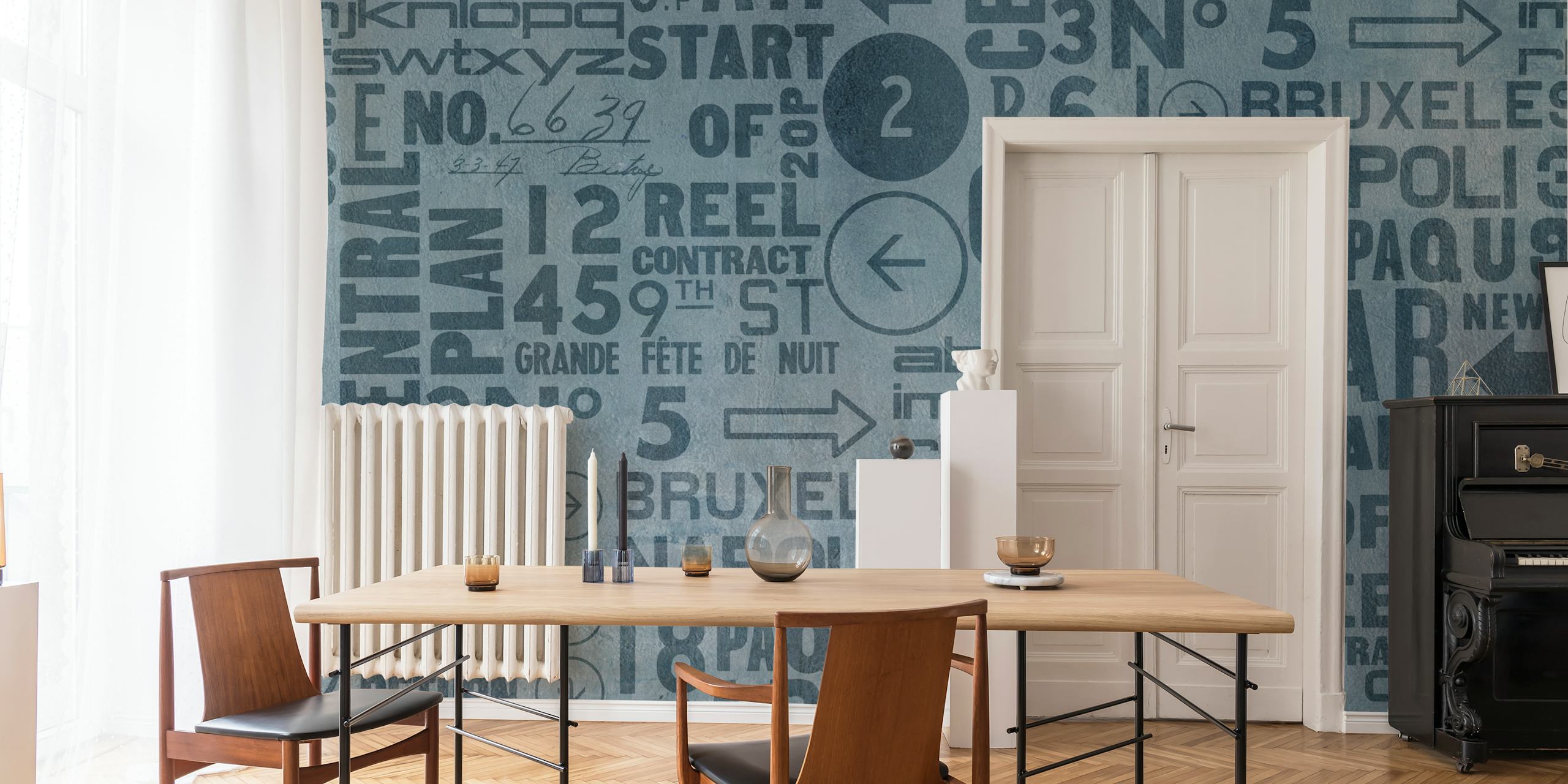 Teal urban typography wallpaper with varying text styles