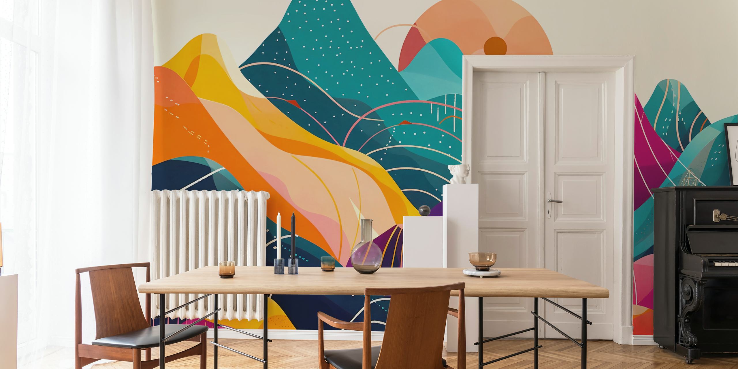 Colorful abstract mountain landscape with vibrant hues wallpaper