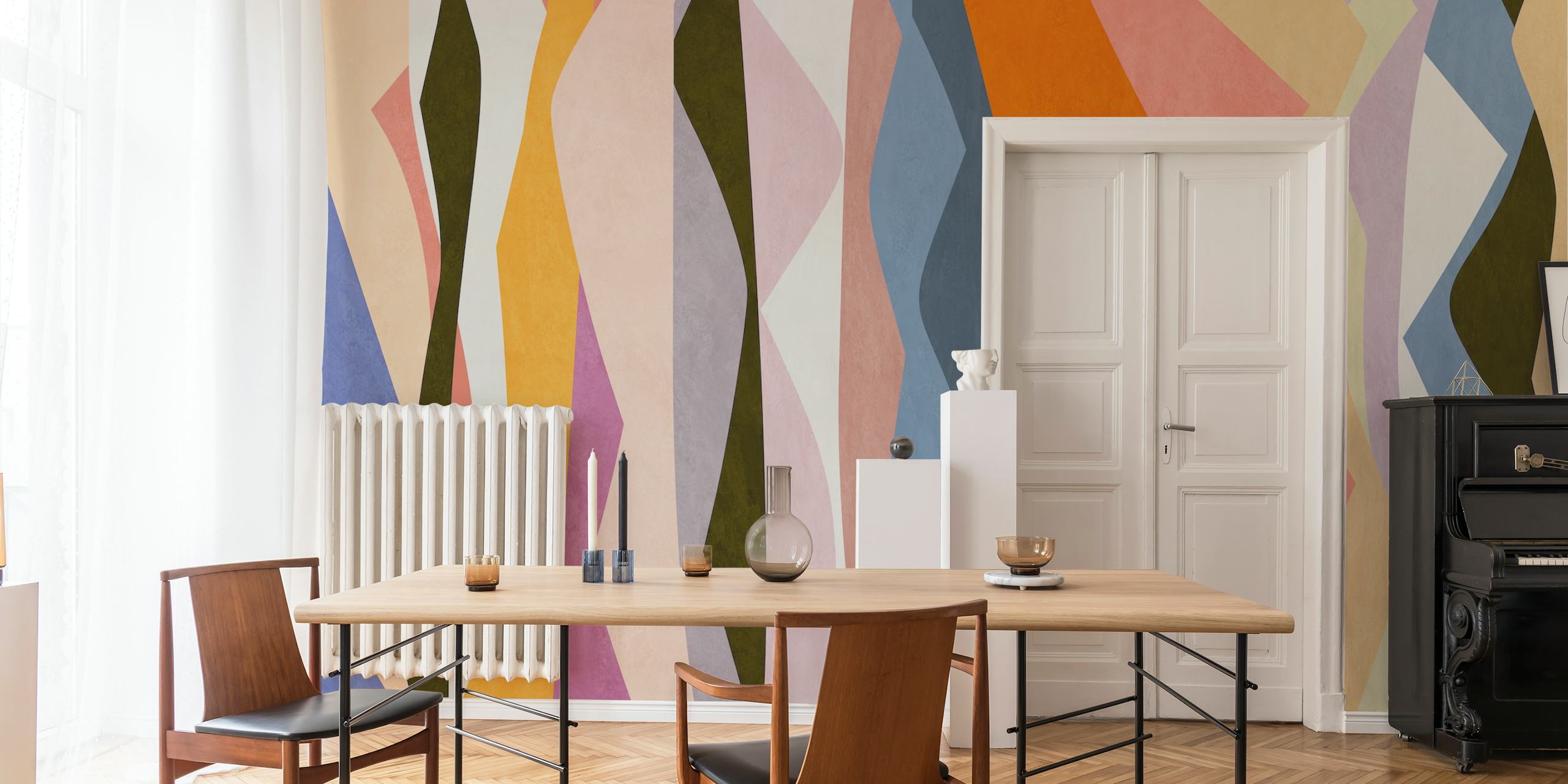 Colorful wallpaper featuring abstract shapes