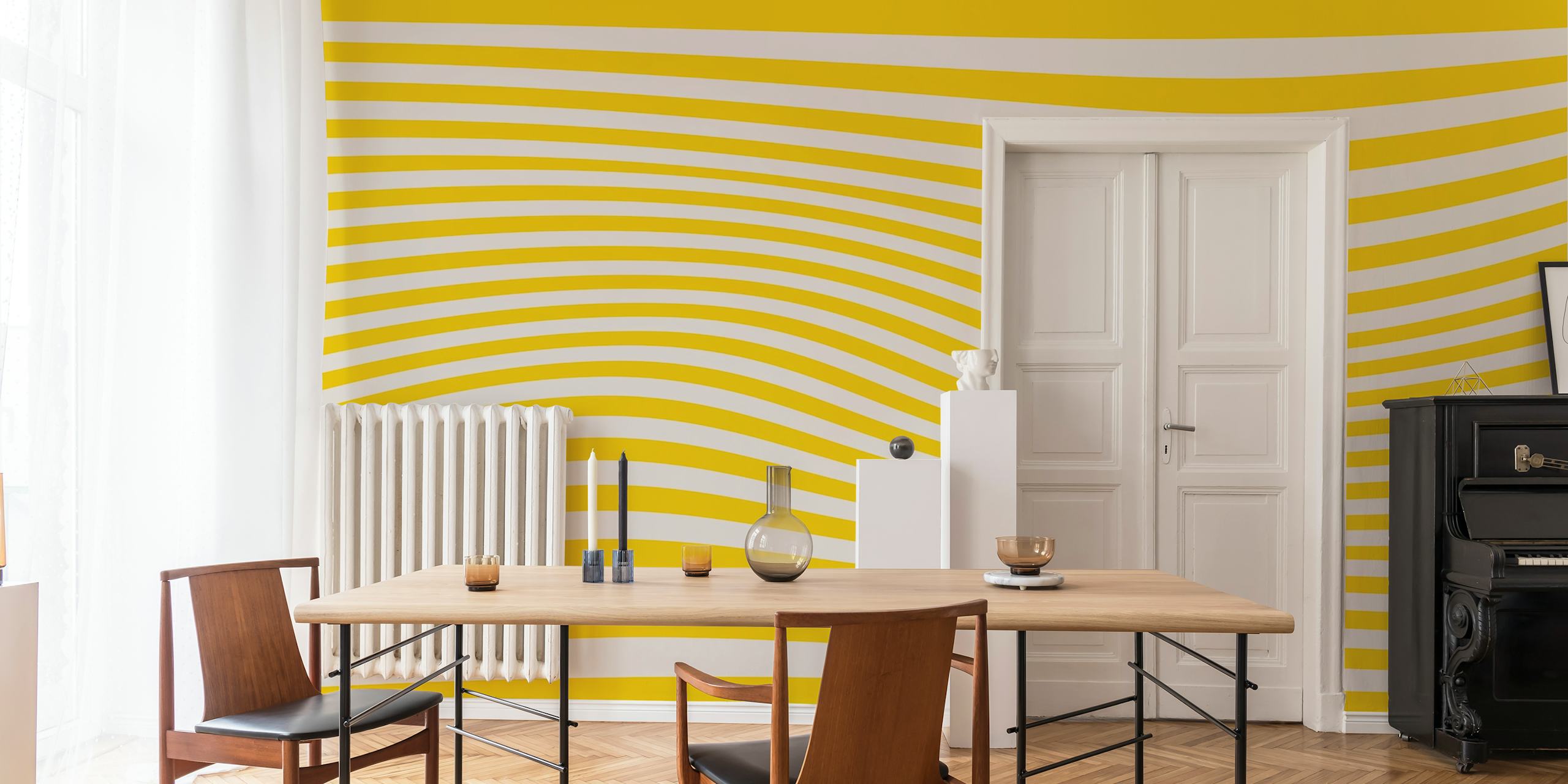 Yellow and white wave stripes modern wallpaper