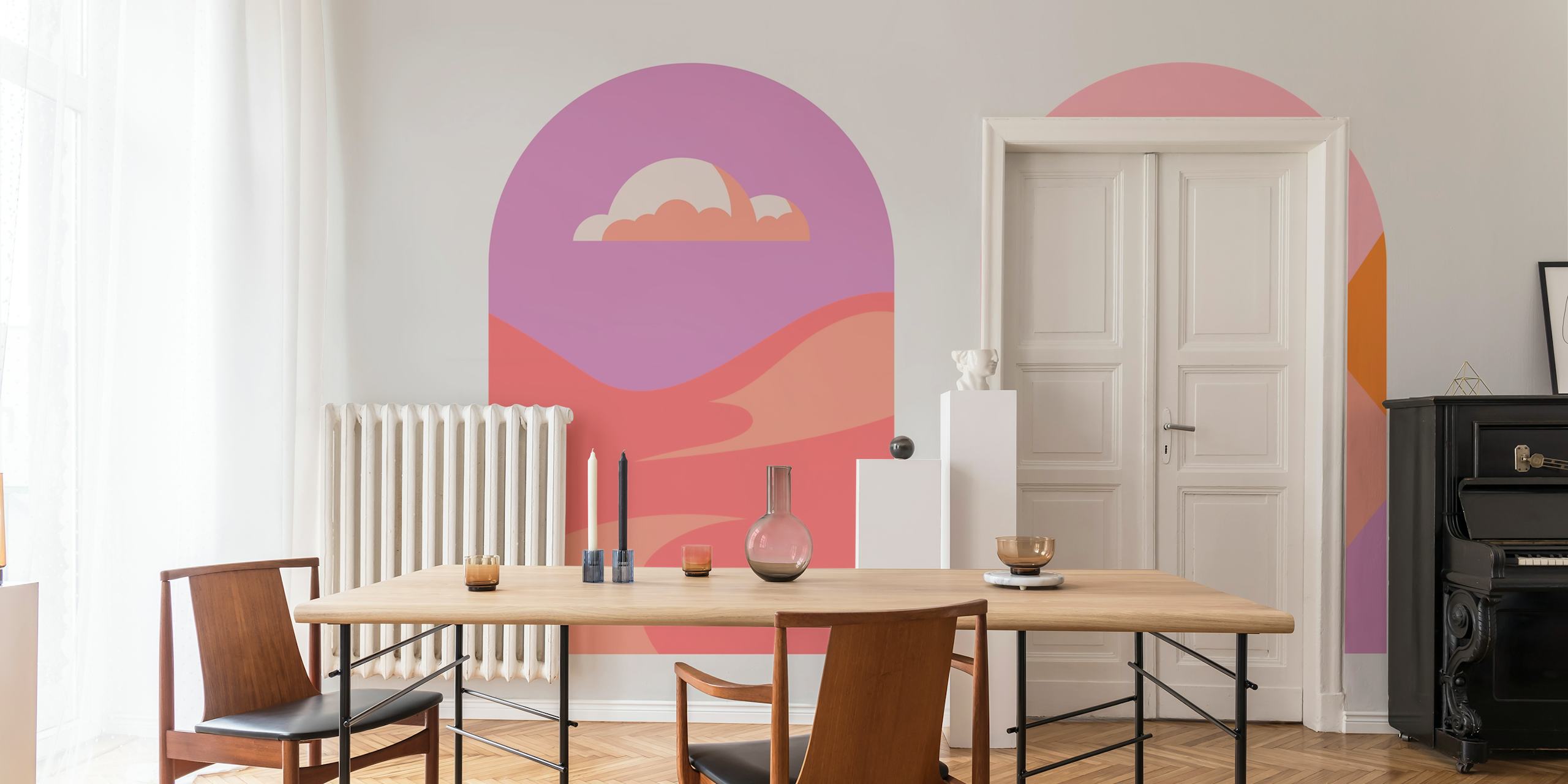 Boho landschap behang in een gezellige kamer