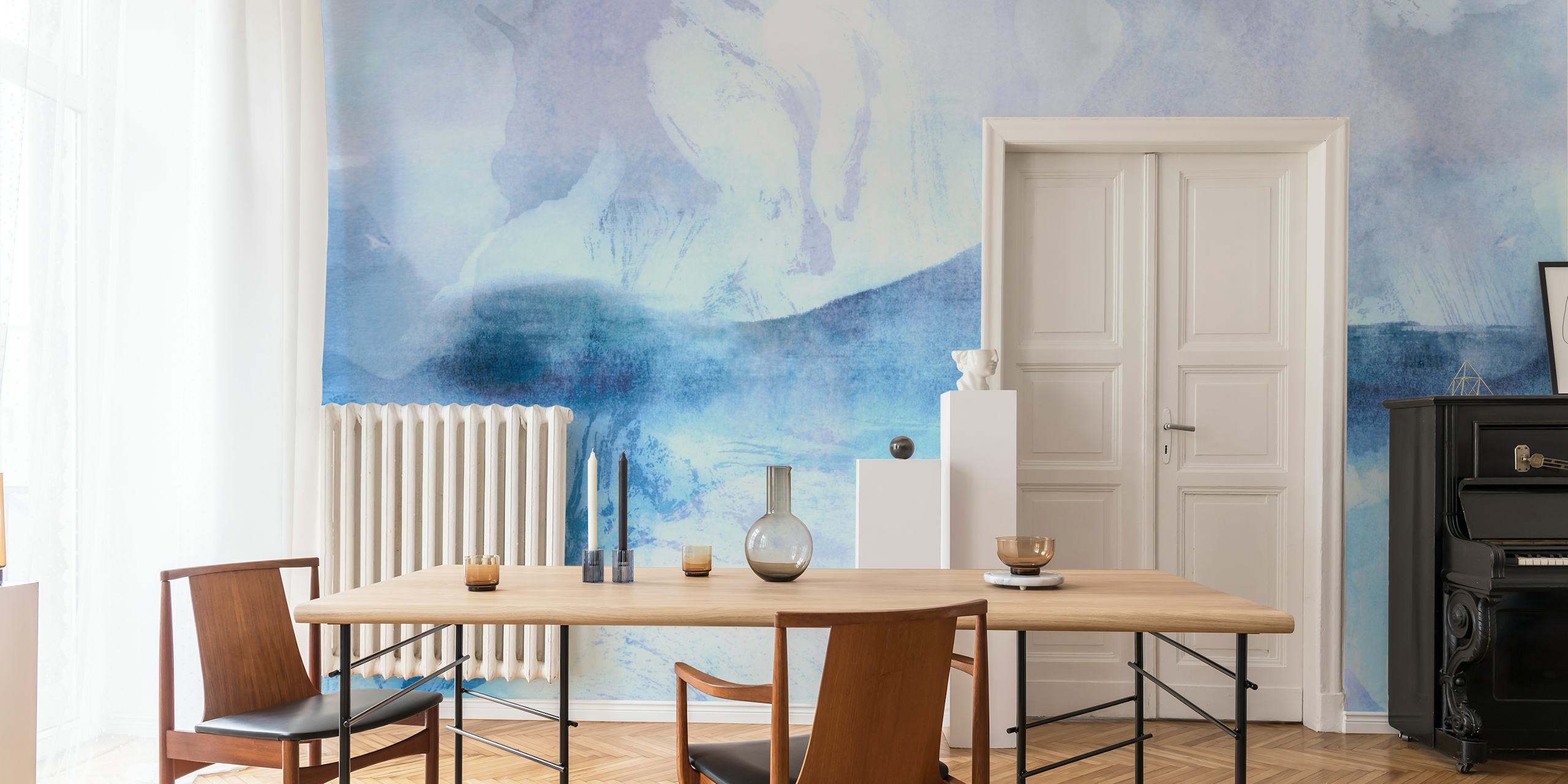 Dreamy Blue Hill wallpaper in a room