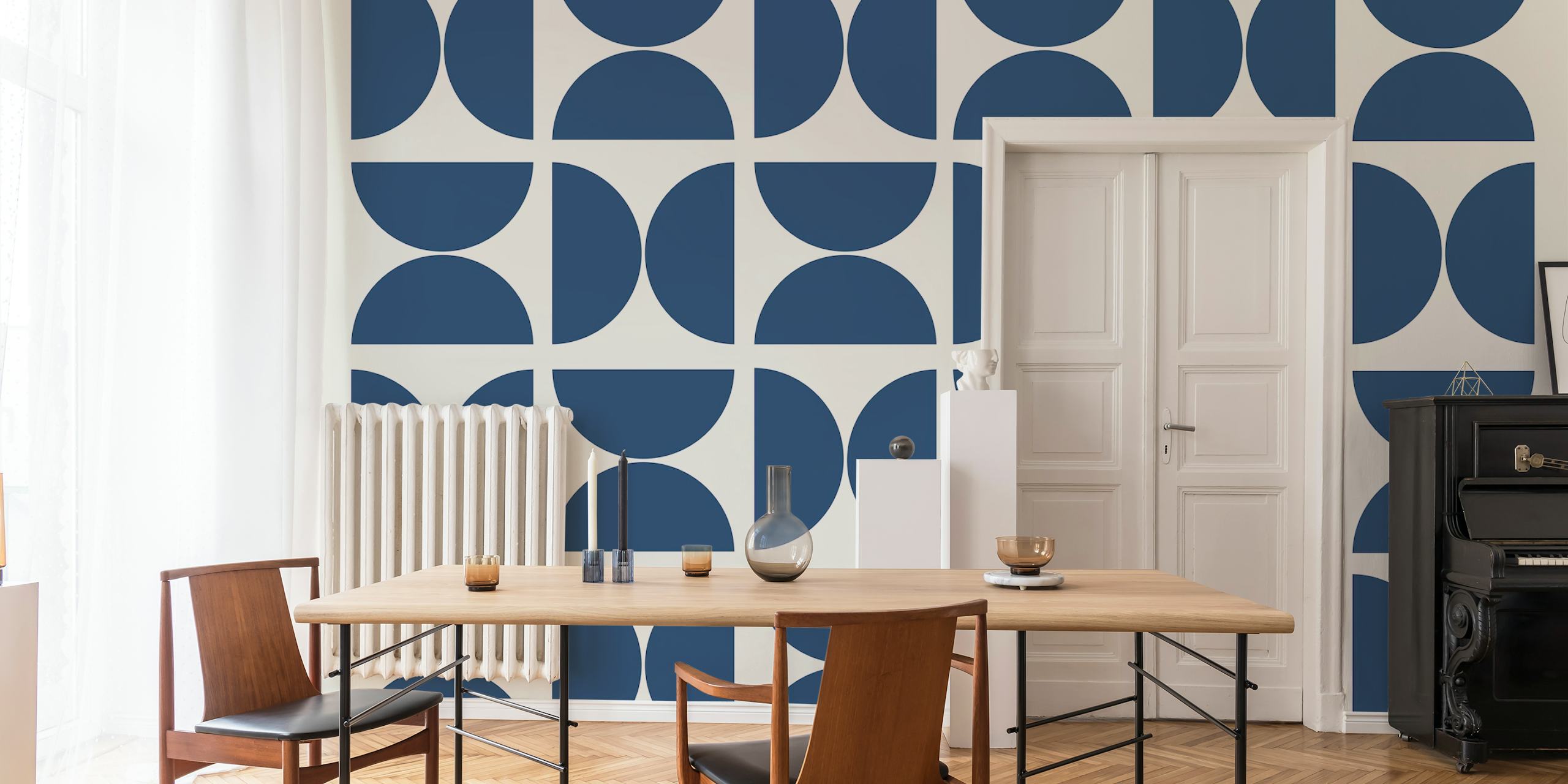 Navy geometric shapes on a light background wallpaper