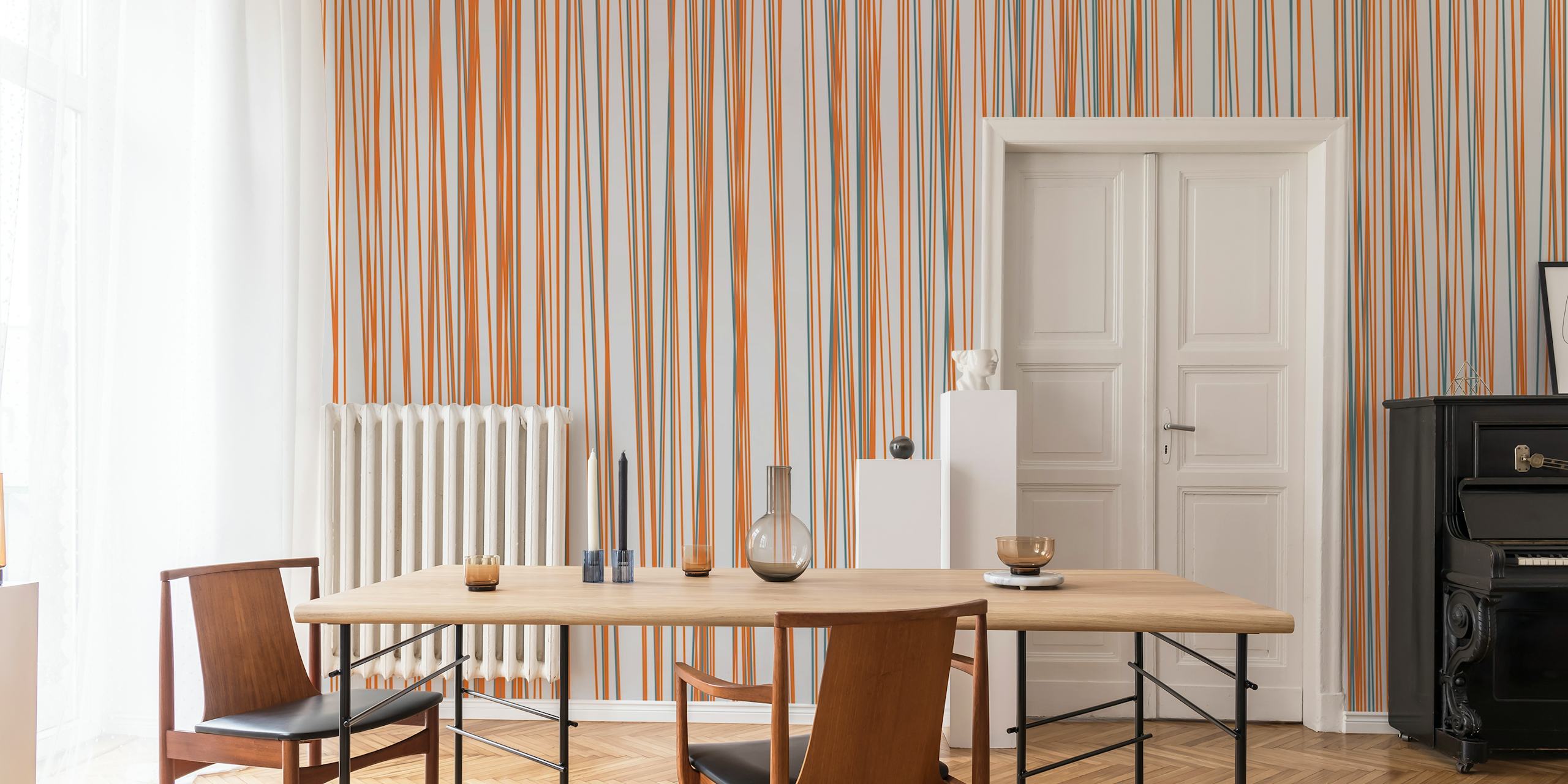 Burnt orange and cream hand-drawn line grid wallpaper