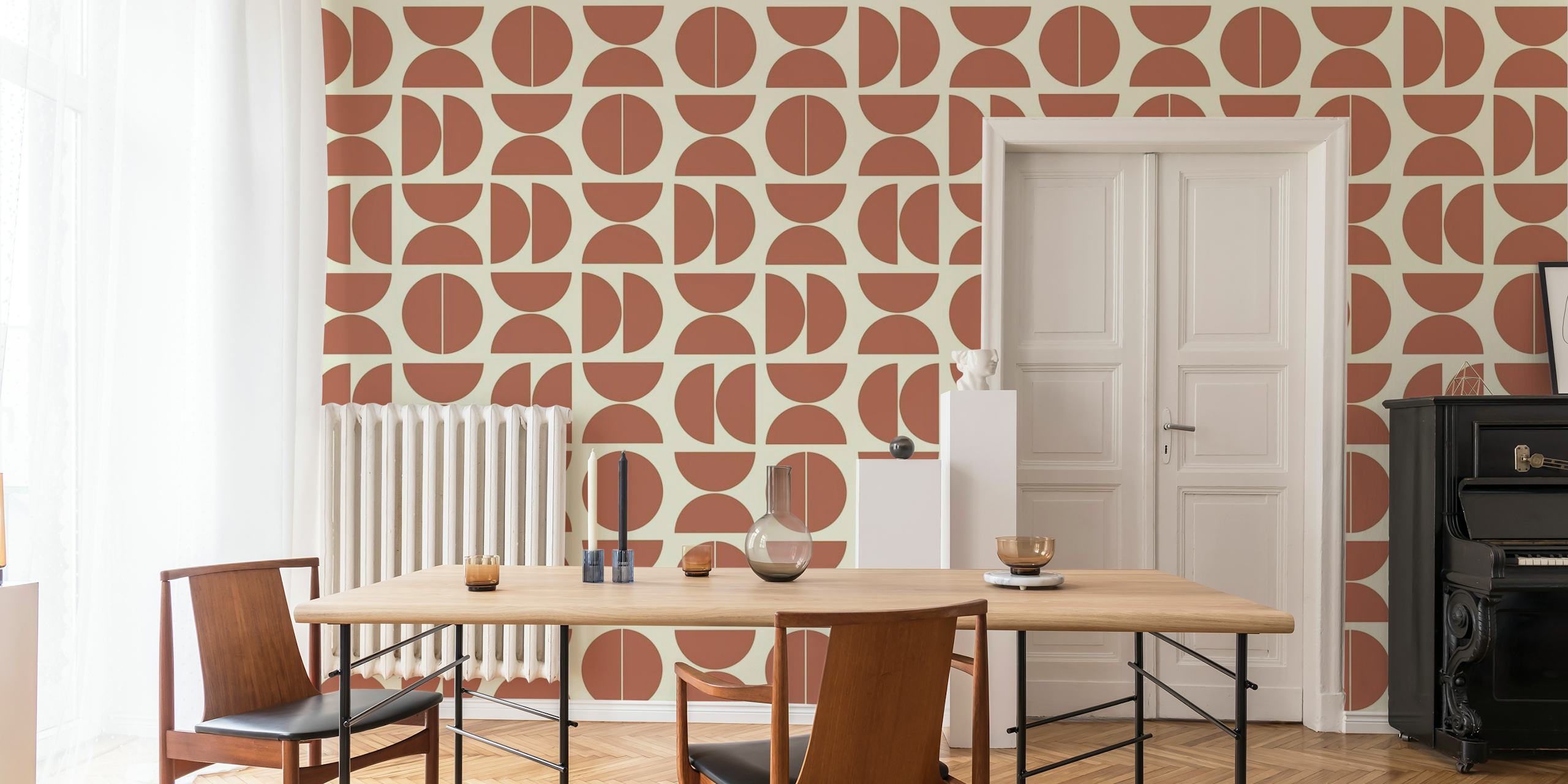 Vintage Abstract Geometry Pattern Cream Rust wallpaper | Happywall